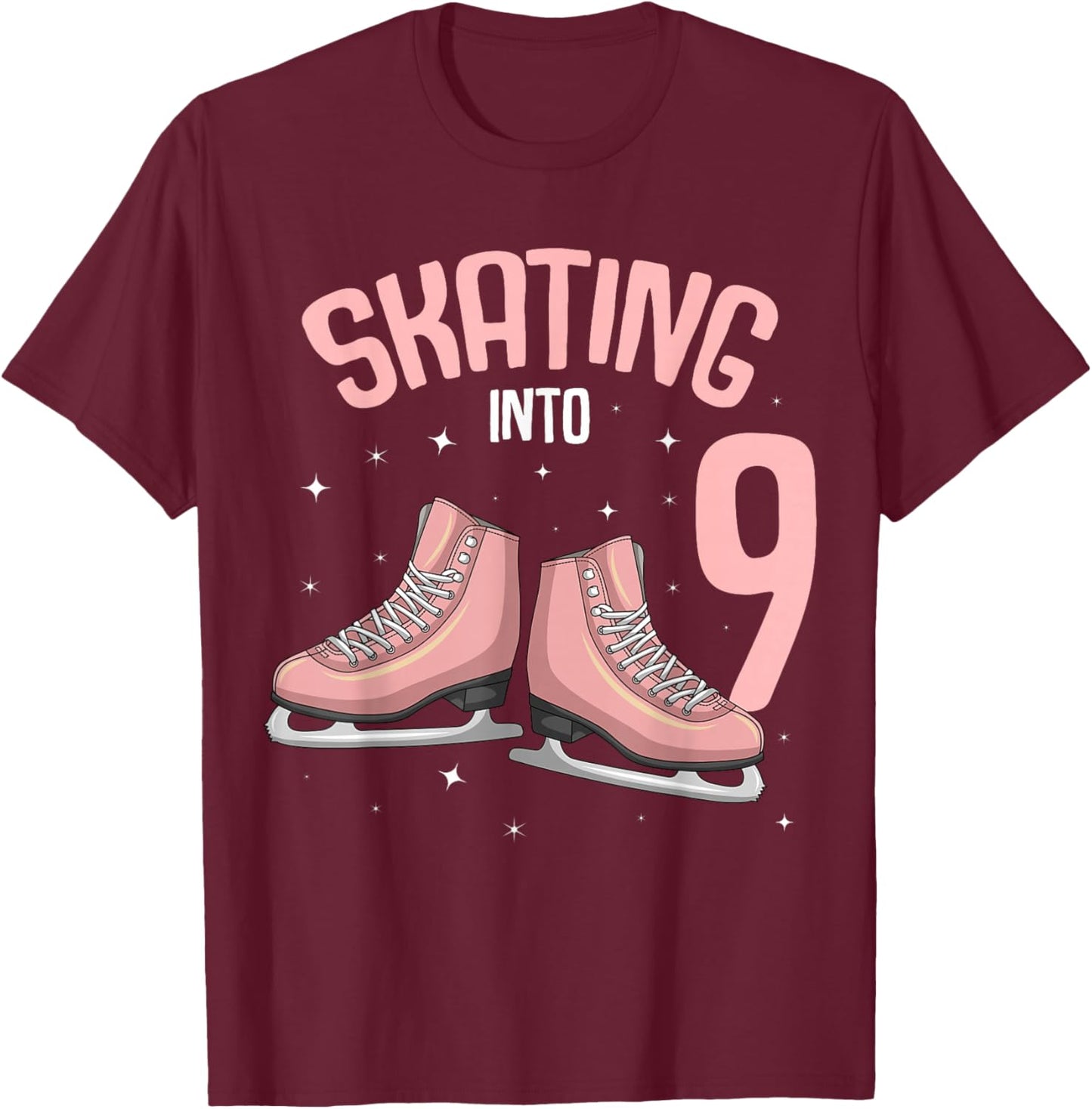 Ice Skating 9th Birthday Girl 9 Years T-Shirt - T-Shirt | Maroon