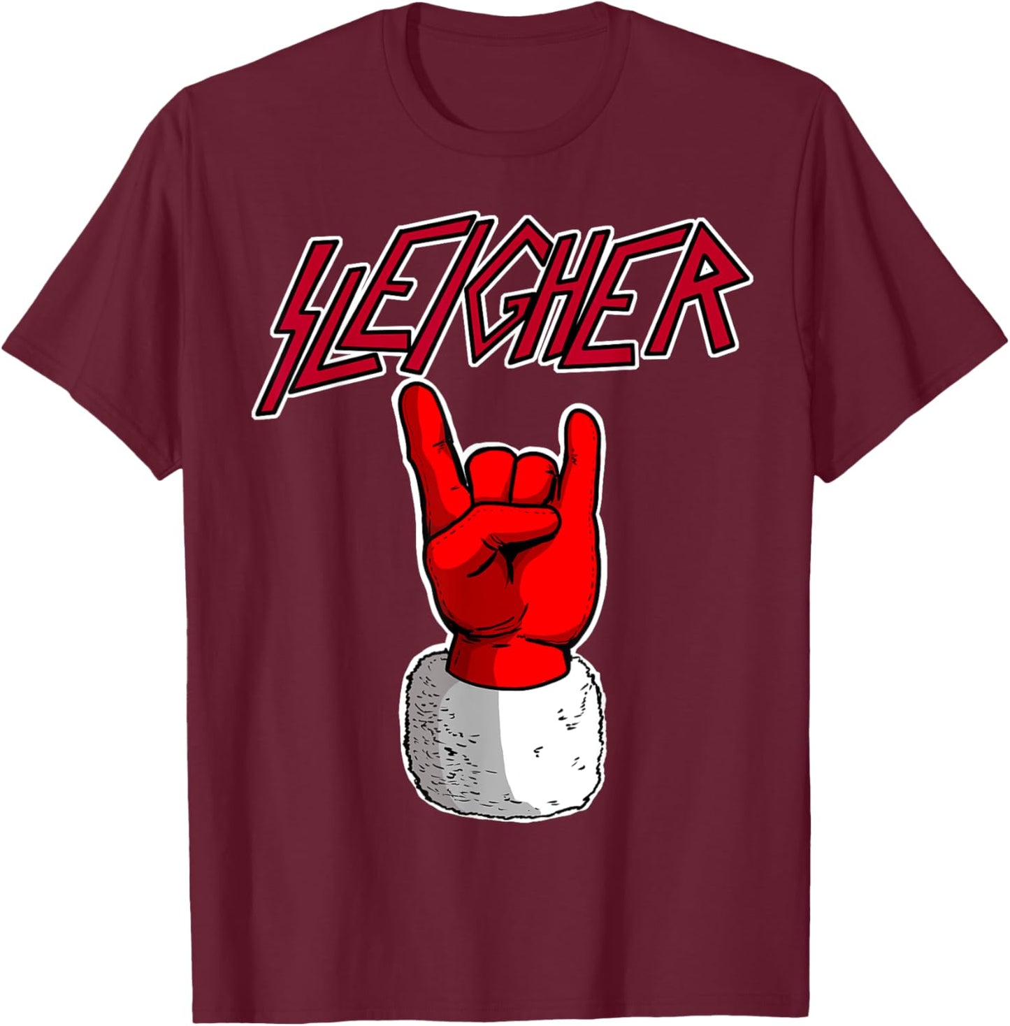 Sleigher Santa Claus Metal Christmas funny Hail Santa T-Shirt - T-Shirt | Maroon