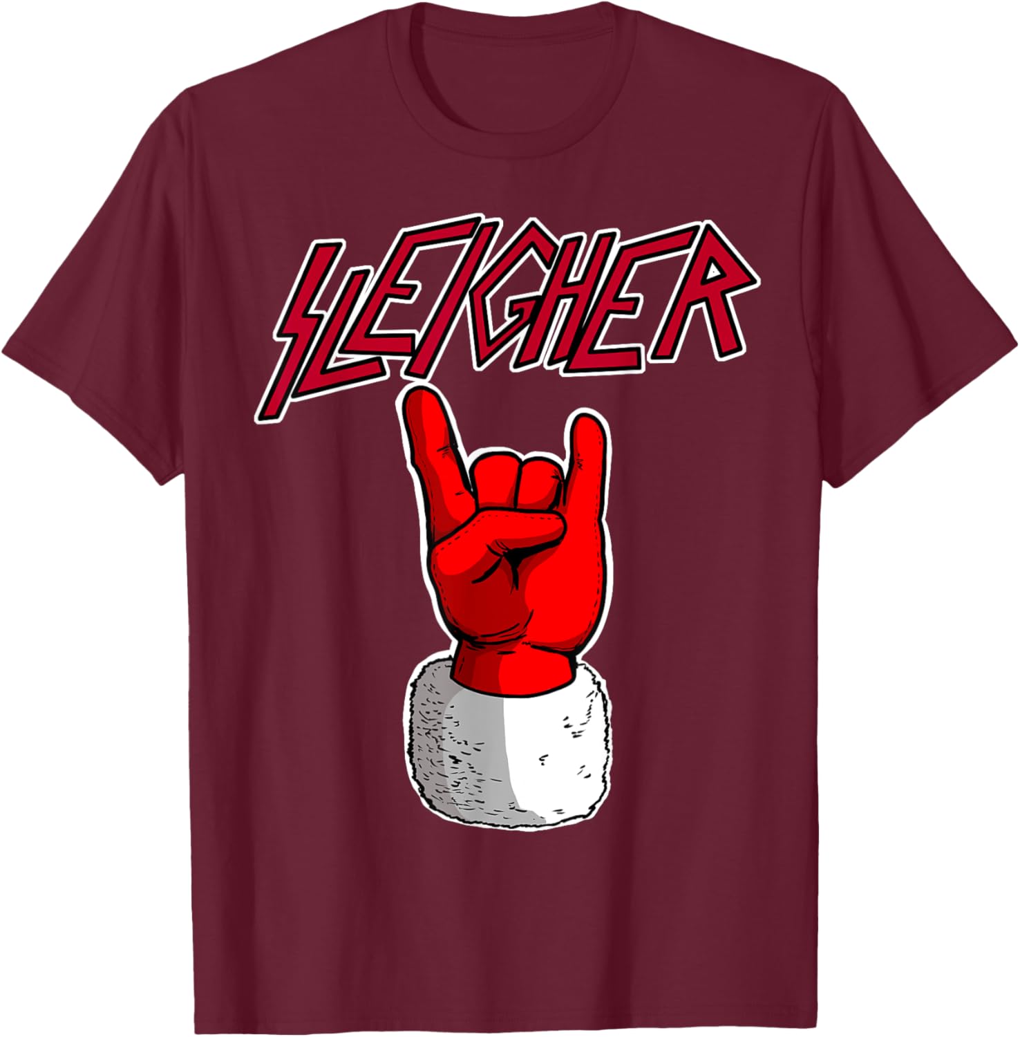 Sleigher Santa Claus Metal Christmas funny Hail Santa T-Shirt - T-Shirt | Maroon