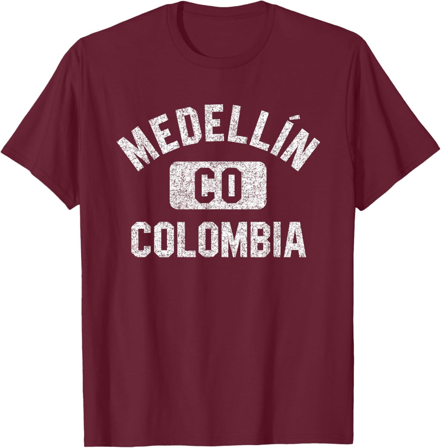 Medellin Colombia Gym Style Distressed White Print T-Shirt - T-Shirt | Maroon