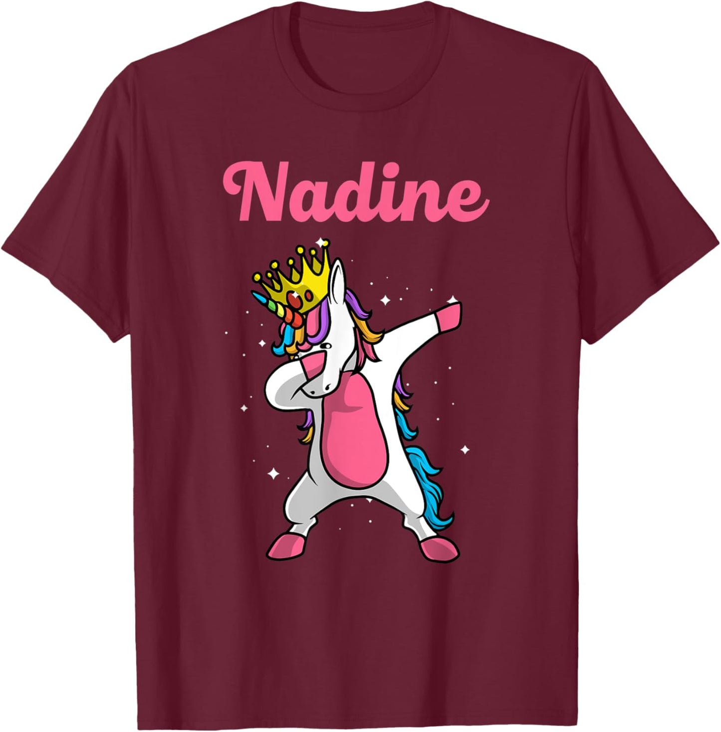 NADINE Gift Name Personalized Birthday Dabbing Unicorn Queen T-Shirt - T-Shirt | Maroon