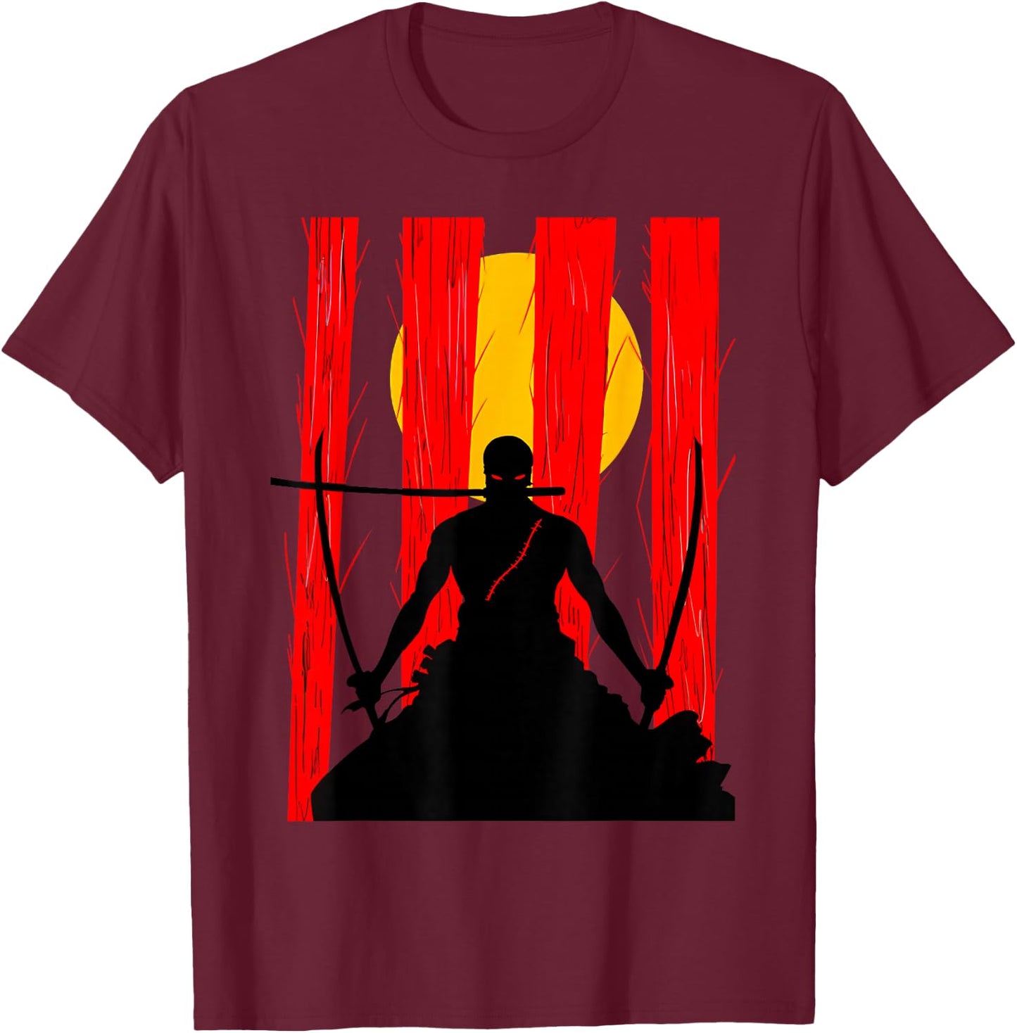 Japanese Retro Art Zoro Anime Graphic T-Shirt - T-Shirt | Maroon