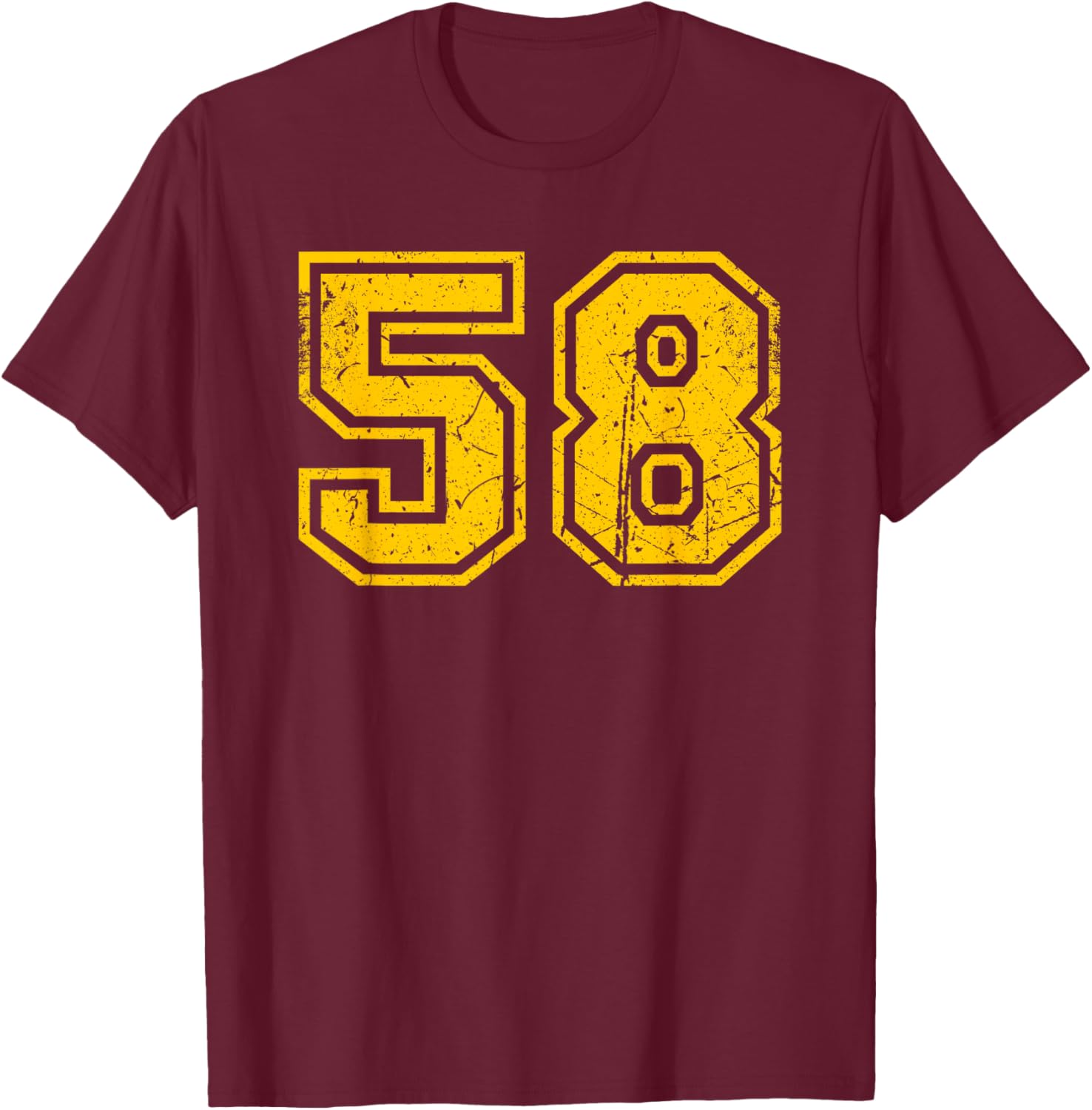 Number #58 Sport Yellow Vintage Number T-Shirt - T-Shirt | Maroon