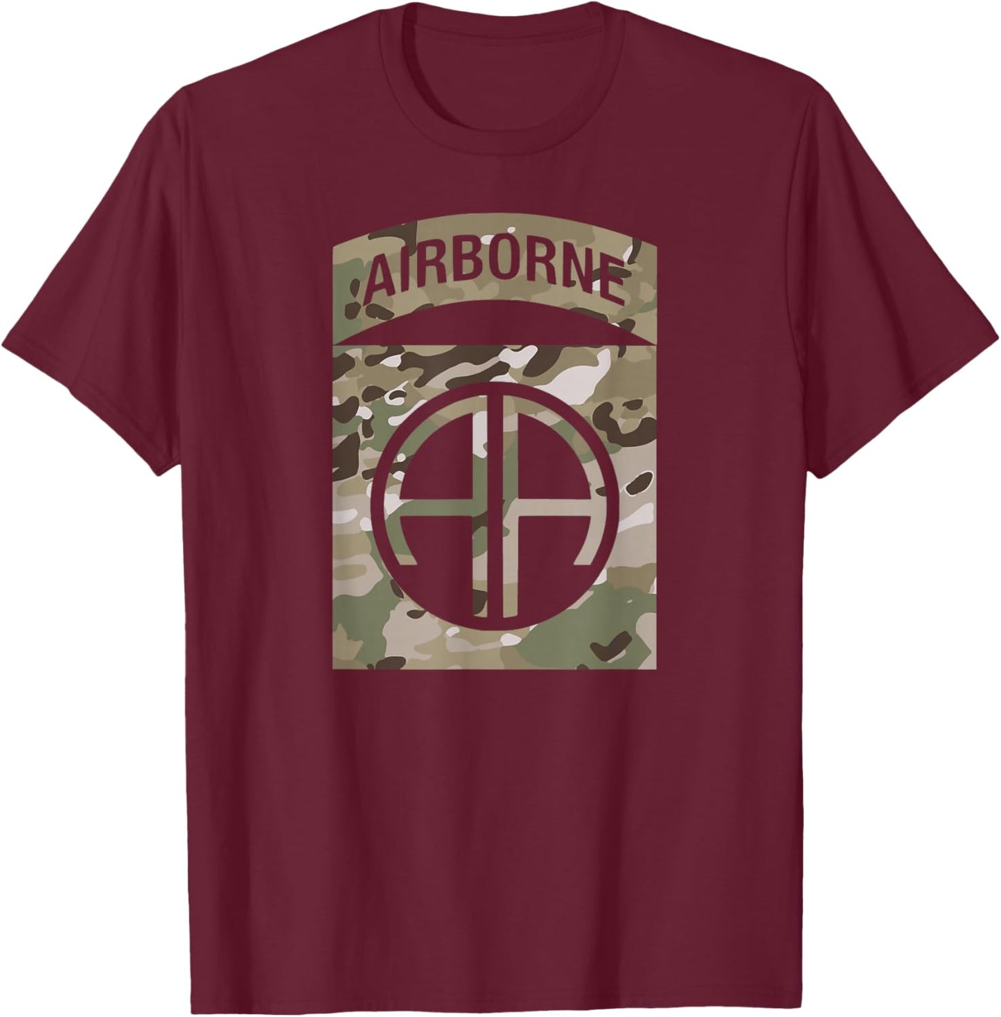 Camo 82nd Airborne Division - OCP ACU Multicam Camouflage T-Shirt - T-Shirt | Maroon