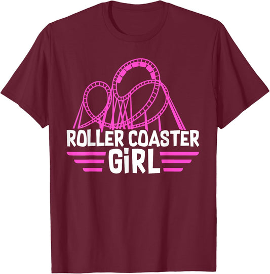 Roller Coaster Girl RollerCoaster Women Amusement Park T-Shirt - T-Shirt | Maroon