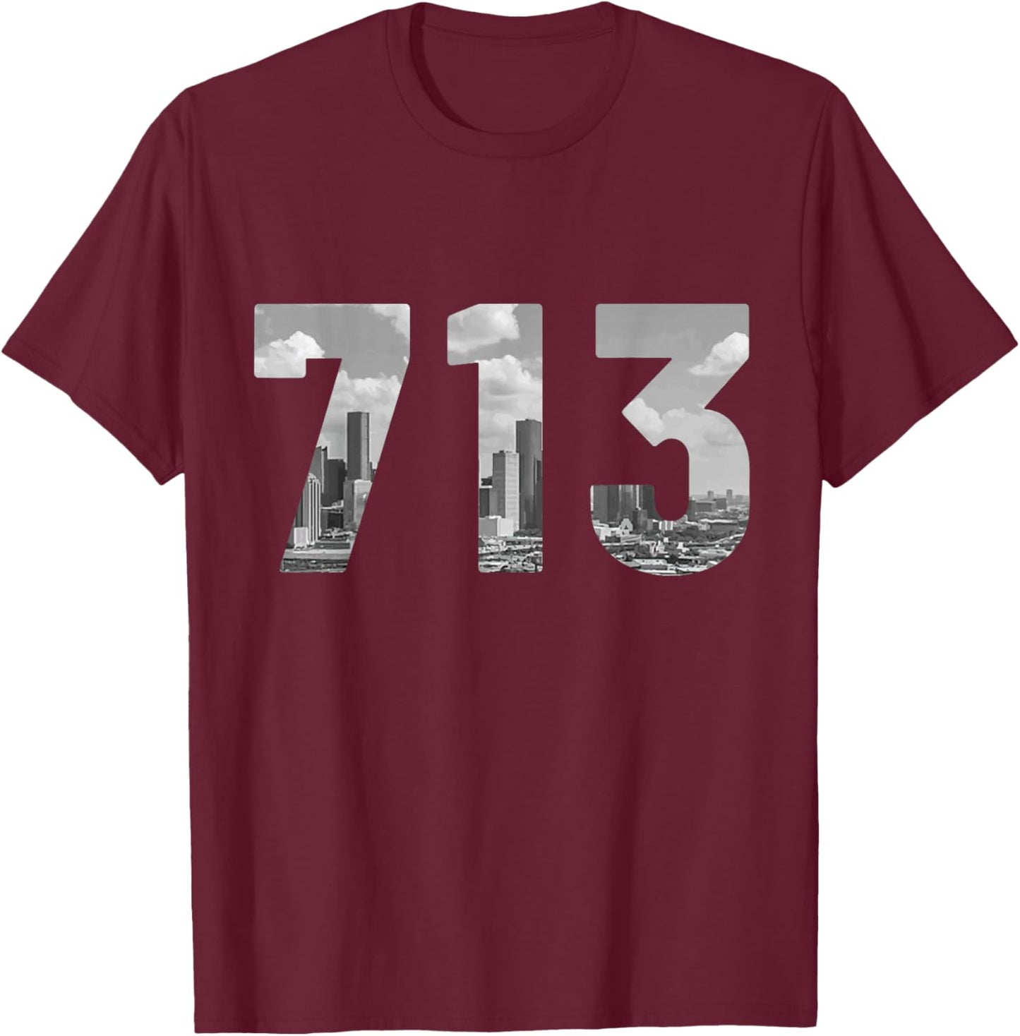 Houston 713 Area Code Skyline Texas Pride Vintage T-Shirt - T-Shirt | Maroon