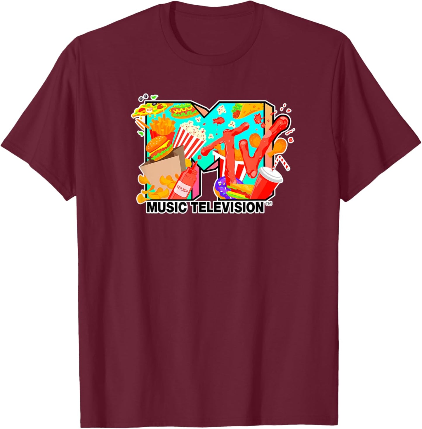 Mademark x MTV - Music Television - Fast Food Lovers T-Shirt - T-Shirt | Maroon