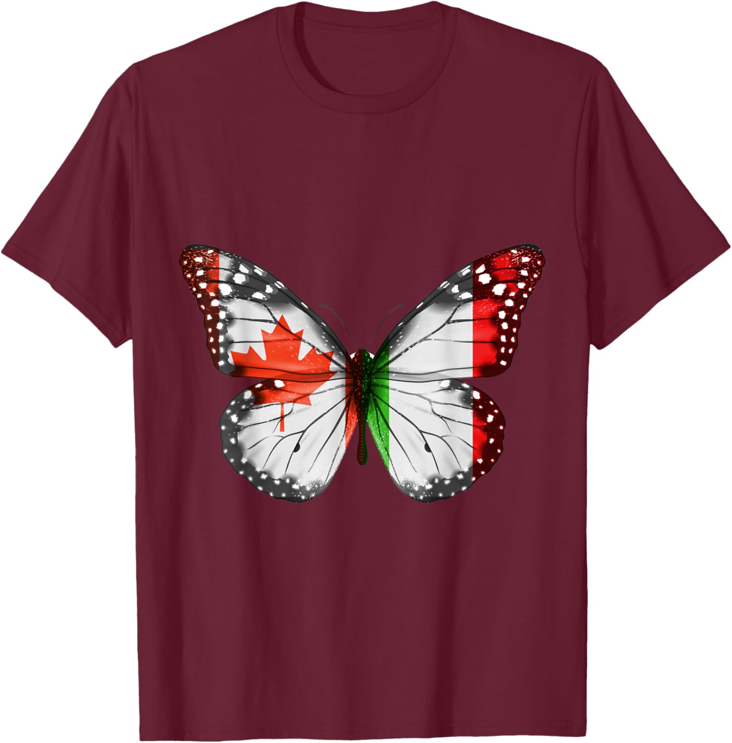 Canadian Italian Flag Butterfly T-Shirt - T-Shirt | Maroon