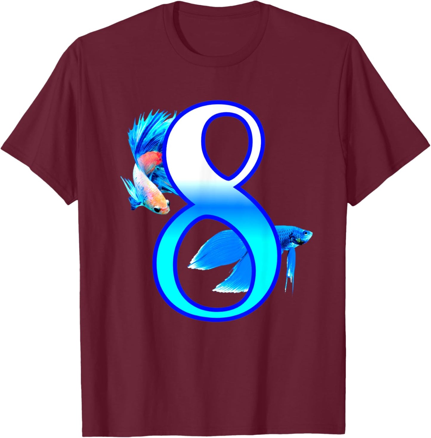 Kids Age 8 Birthday Betta Fish Aquarium Fish Boys Girls Fish T-Shirt - T-Shirt | Maroon