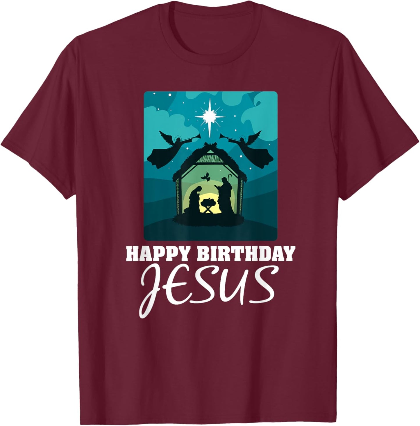 Happy Birthday Jesus - Christmas Advent Nativity Scene North T-Shirt - T-Shirt | Maroon