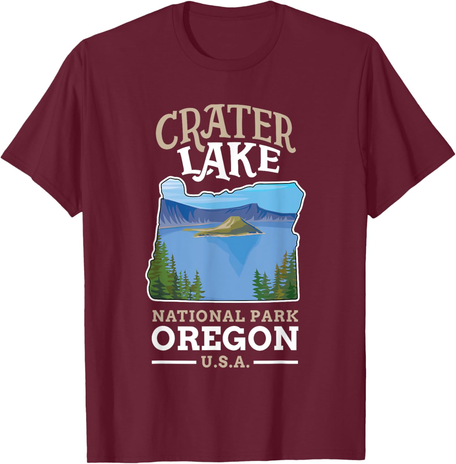 Crater Lake National Park US Oregon T-Shirt - T-Shirt | Maroon
