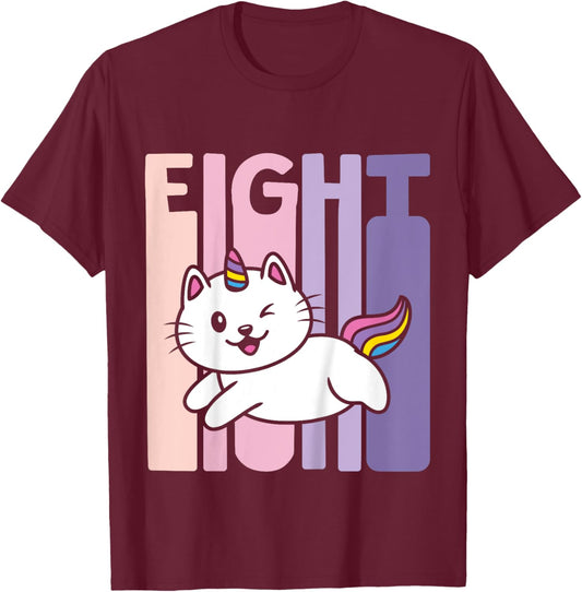 8 Year Old Cute Caticorn Cat Unicorn Birthday Girl B-day T-Shirt - T-Shirt | Maroon