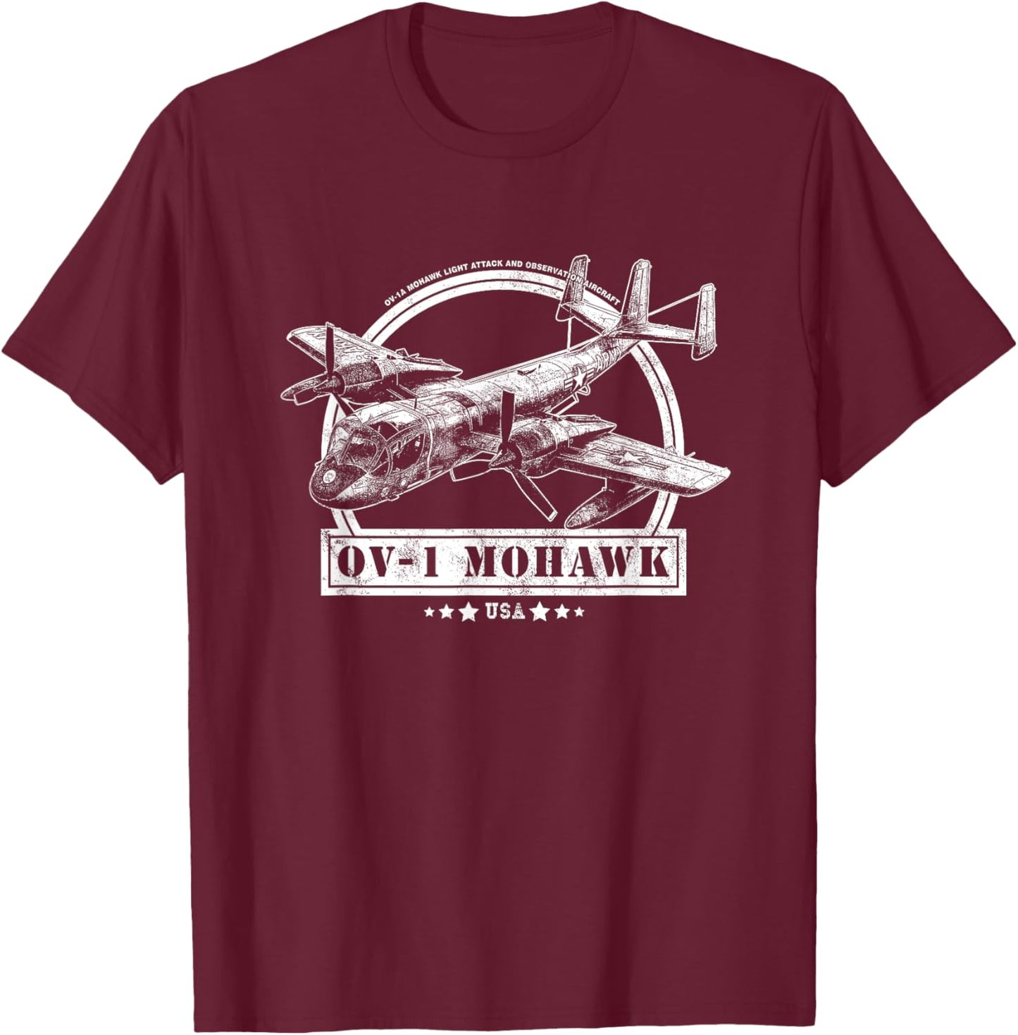 OV-1 Mohawk Aircraft T-Shirt - T-Shirt | Maroon