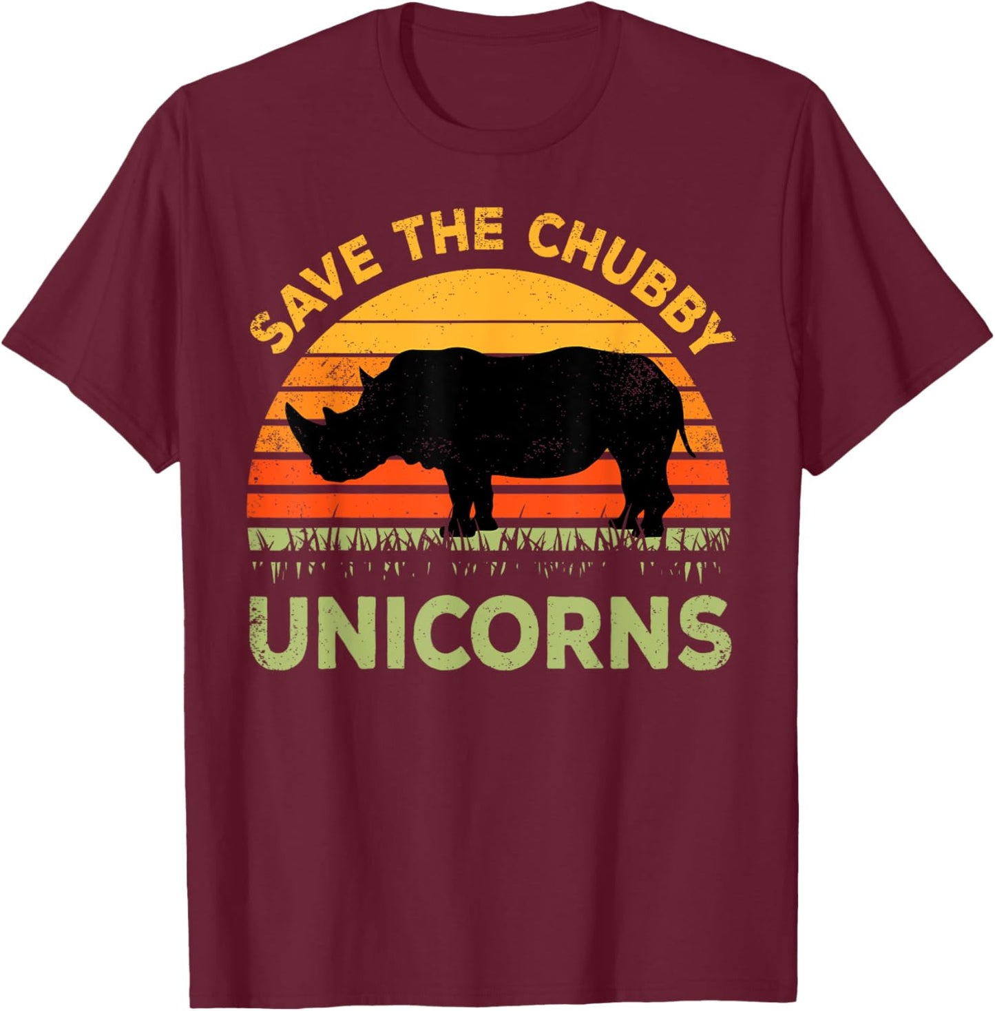 Save The Chubby Unicorns Rhino Rhinoceros African Animal T-Shirt - T-Shirt | Maroon