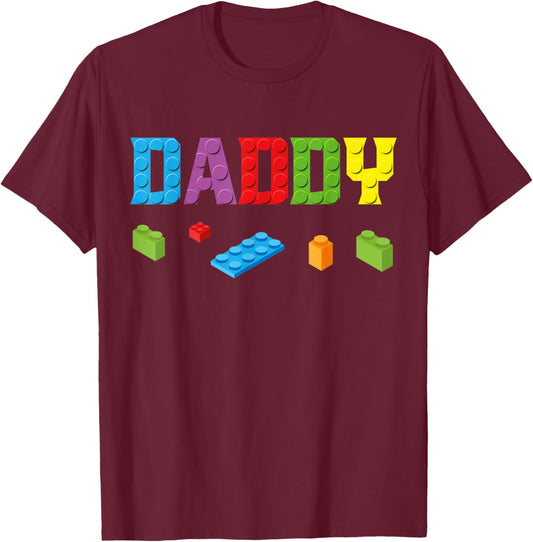 Daddy Master Builder Building Bricks Blocks Family Set T-Shirt - T-Shirt | Maroon