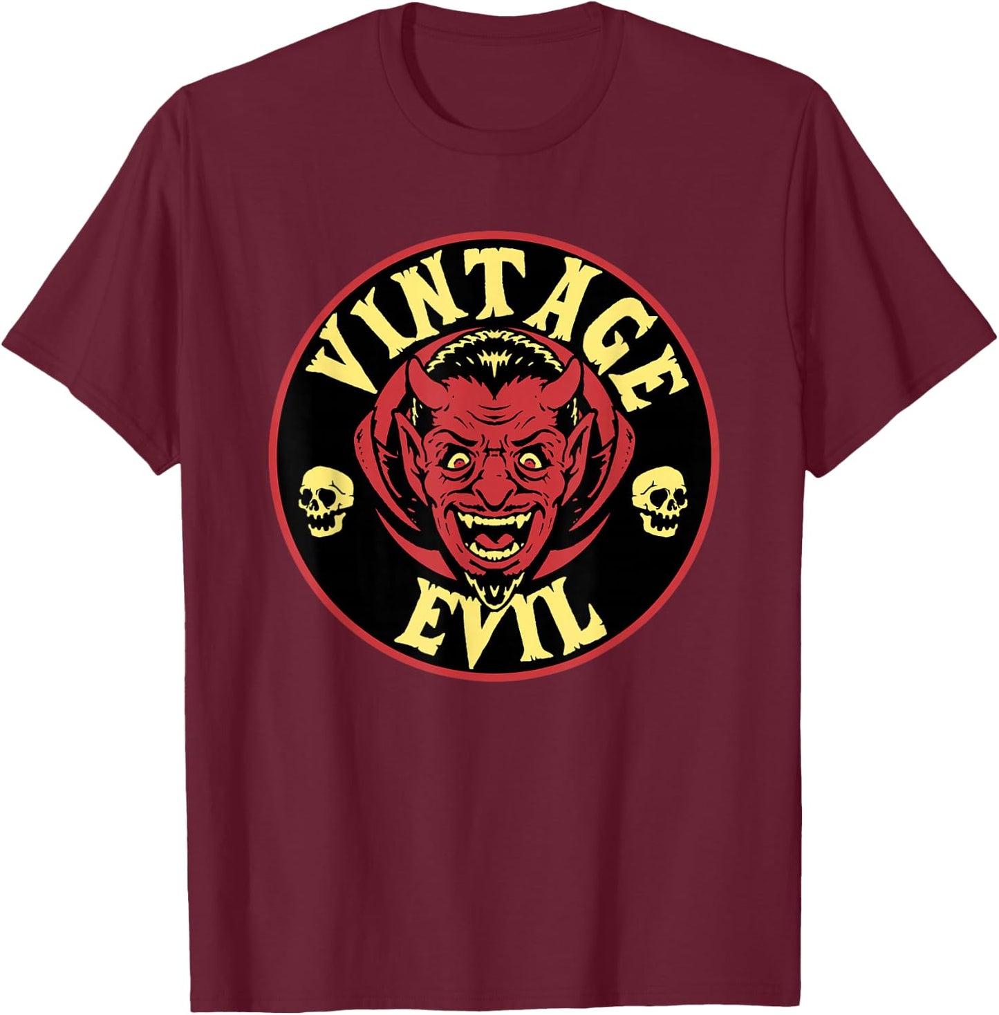 Vintage Evil Retro Halloween Horror Punk Rock Devil T-Shirt - T-Shirt | Maroon