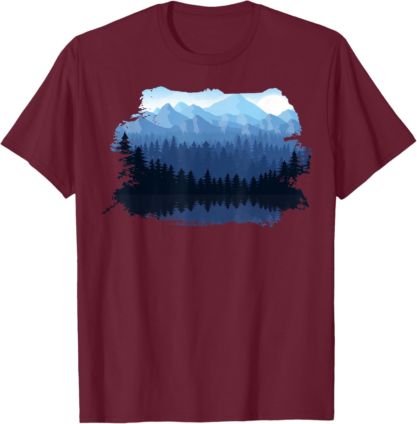 Beautiful Mountain, Nature Trees and Forest T-Shirt - T-Shirt | Maroon