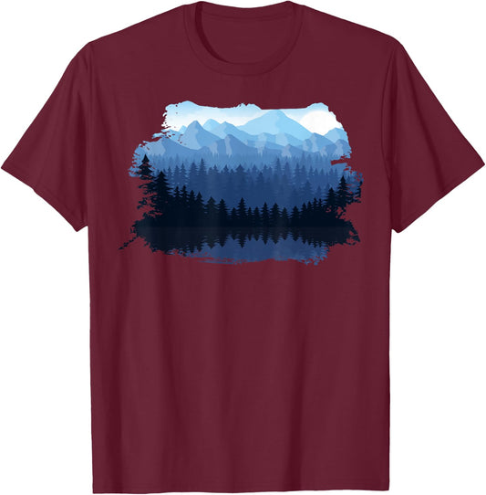 Beautiful Mountain, Nature Trees and Forest T-Shirt - T-Shirt | Maroon