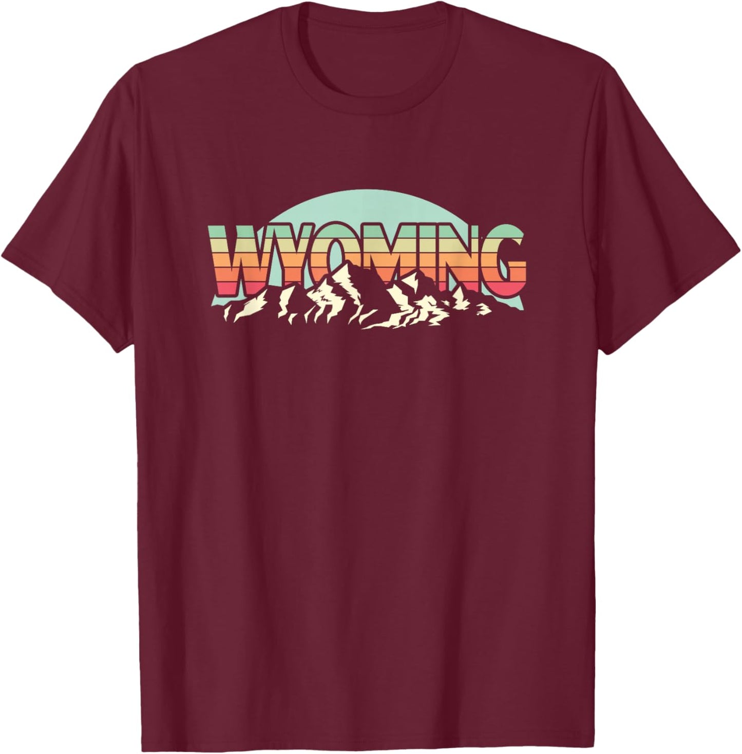 American State Wyoming - Vintage Mountain Nature Hiking T-Shirt - T-Shirt | Maroon