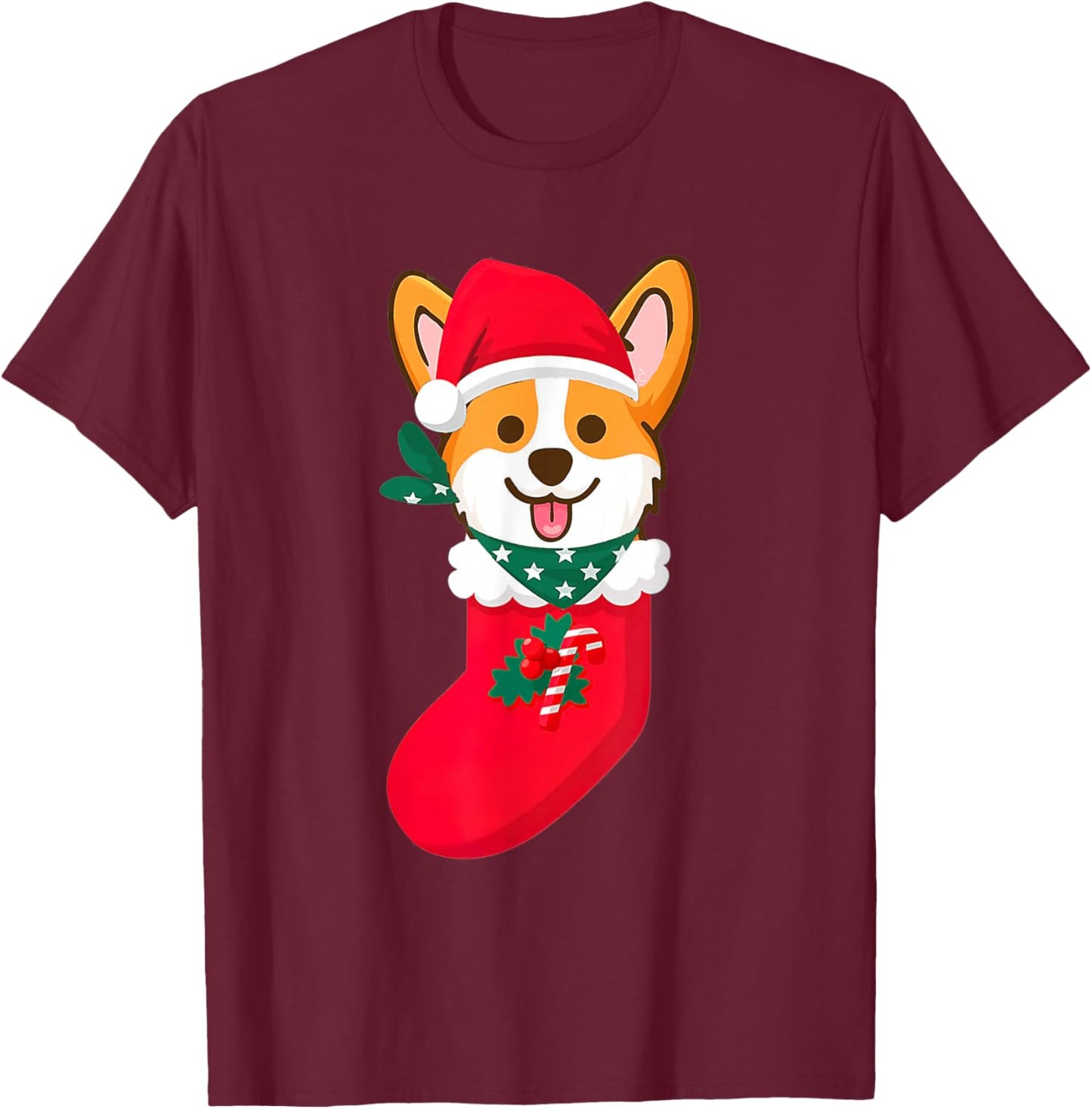 Cute Christmas Corgi Surprise Sift In The Sock Corgi Xmas T-Shirt - T-Shirt | Maroon
