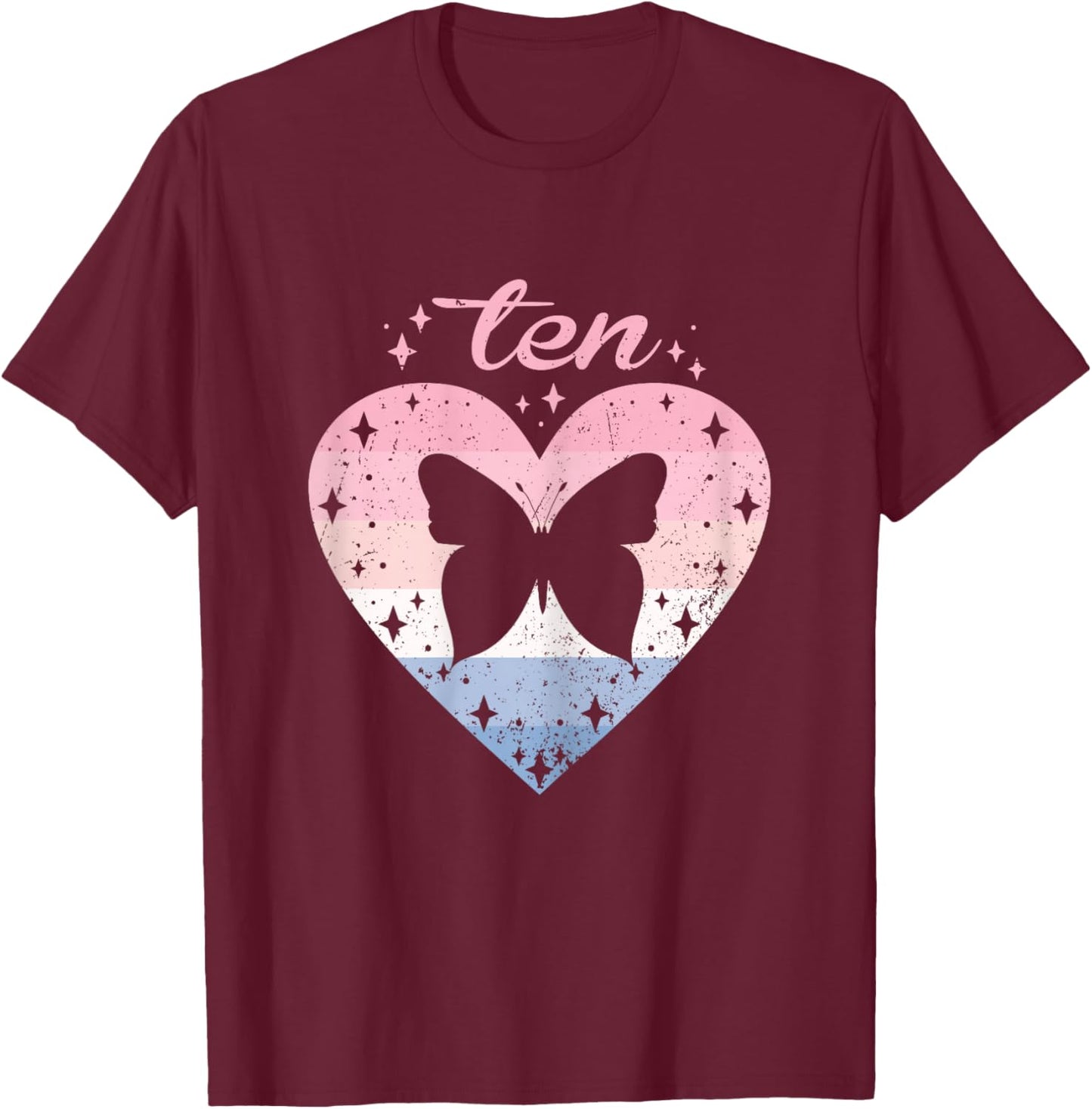 10 Year Old Cute Butterfly Birthday Girl 10th B-day T-Shirt - T-Shirt | Maroon