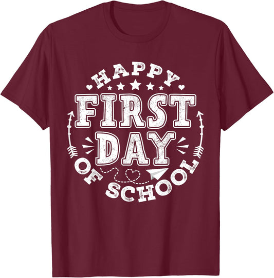 First Day Of School Back To School Teacher T-Shirt - T-Shirt | Maroon