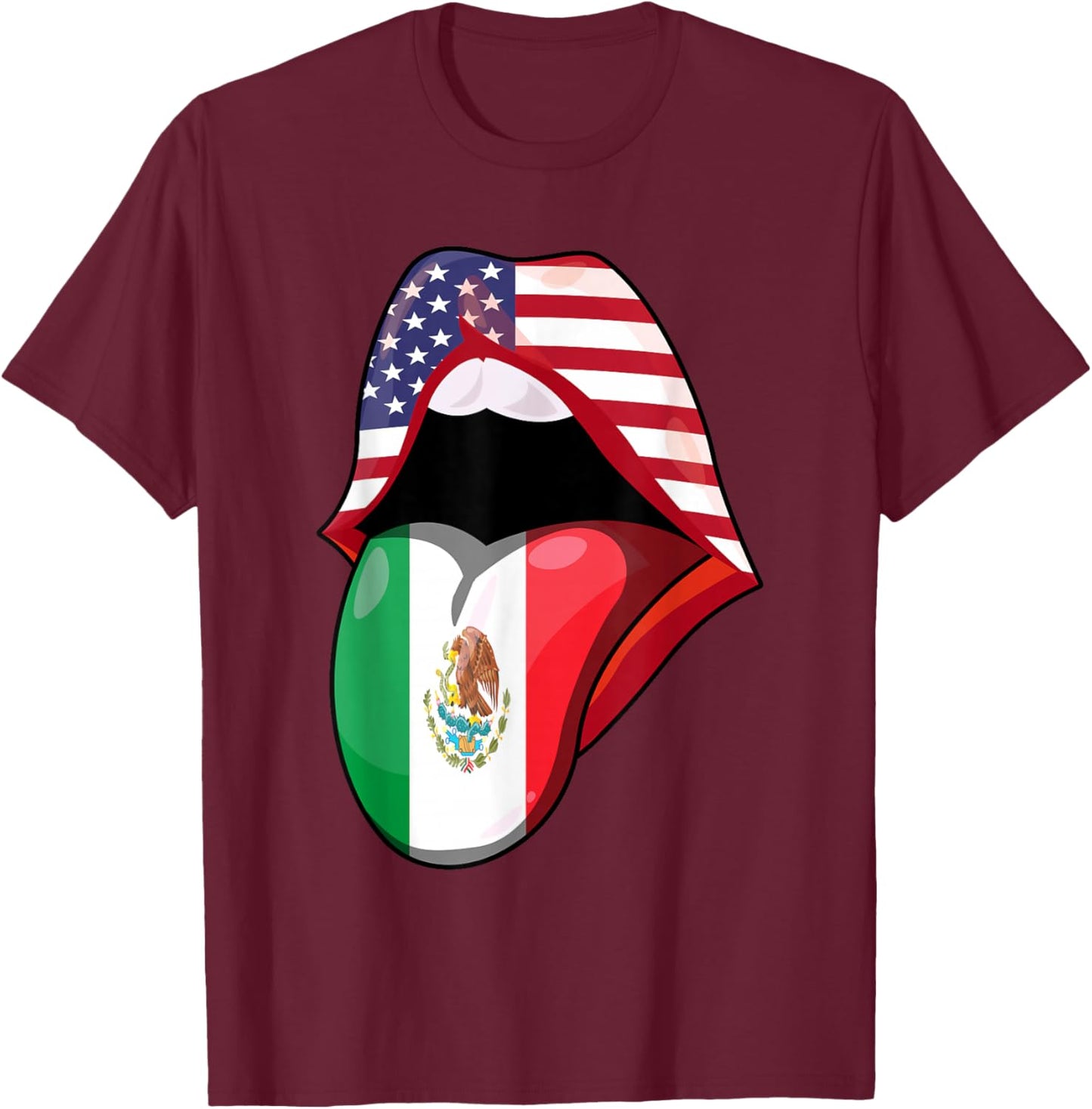 Mexican Women Roots American Grown Lips Flag USA Mexico T-Shirt - T-Shirt | Maroon