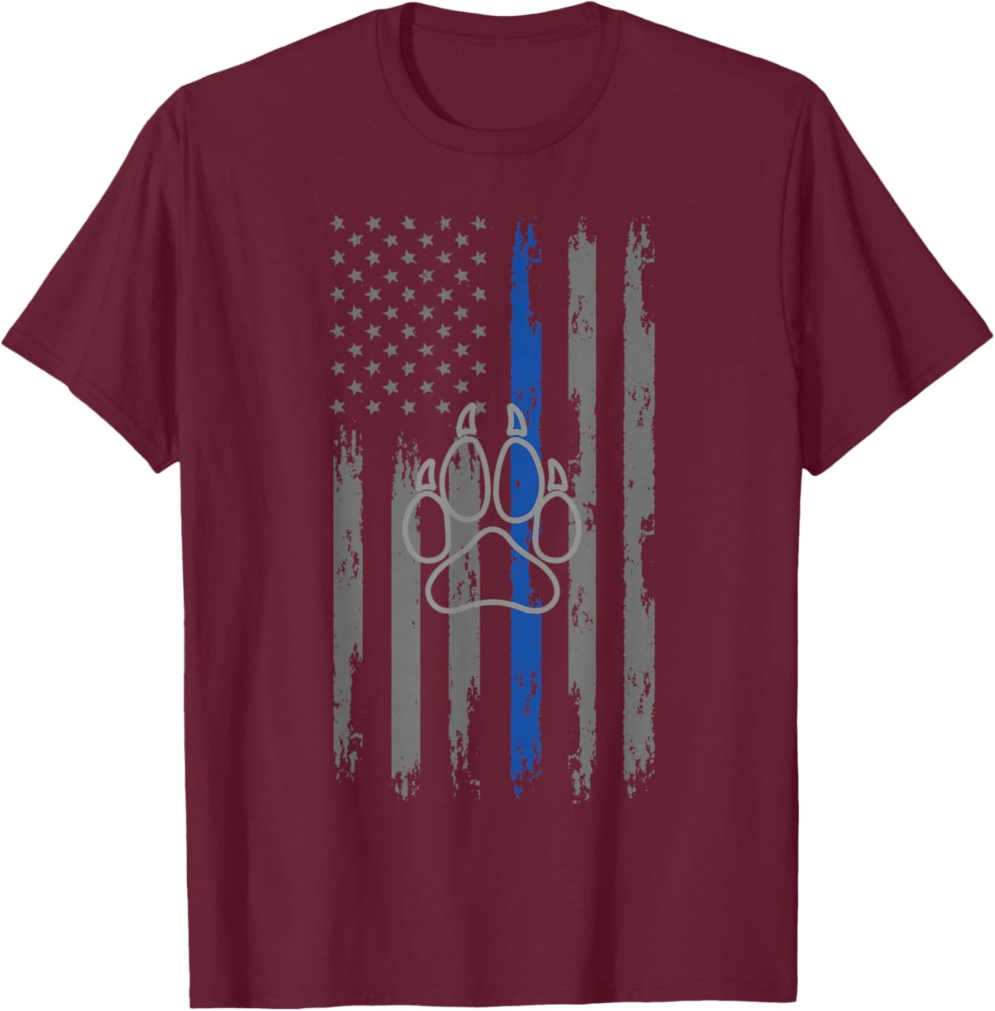 Police Flag with Dog Paw Print K9 T-Shirt - T-Shirt | Maroon