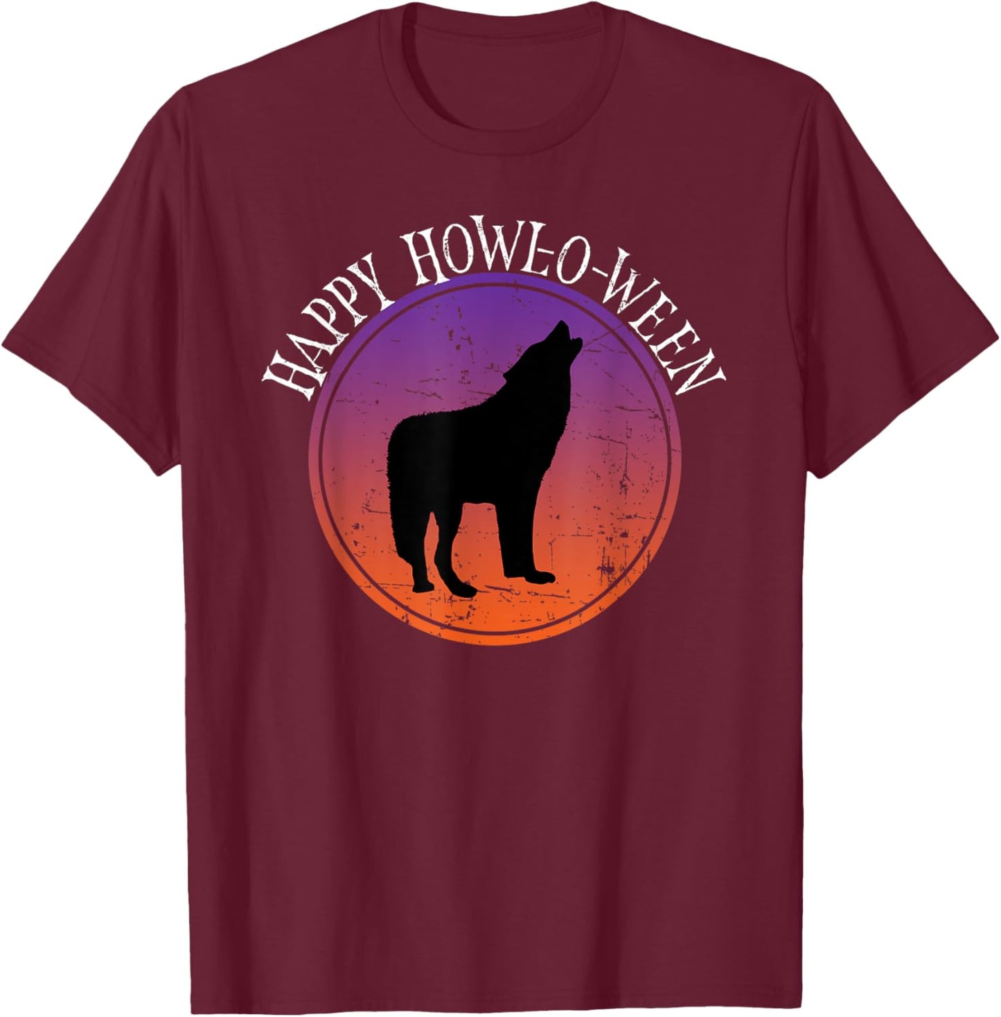 Funny Wolf Howl Halloween Pun - Happy Howl-o-ween T-Shirt - T-Shirt | Maroon