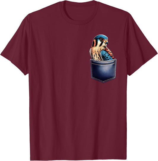 American Kestrel in Pocket Bird Lover Watcher Birding T-Shirt - T-Shirt | Maroon