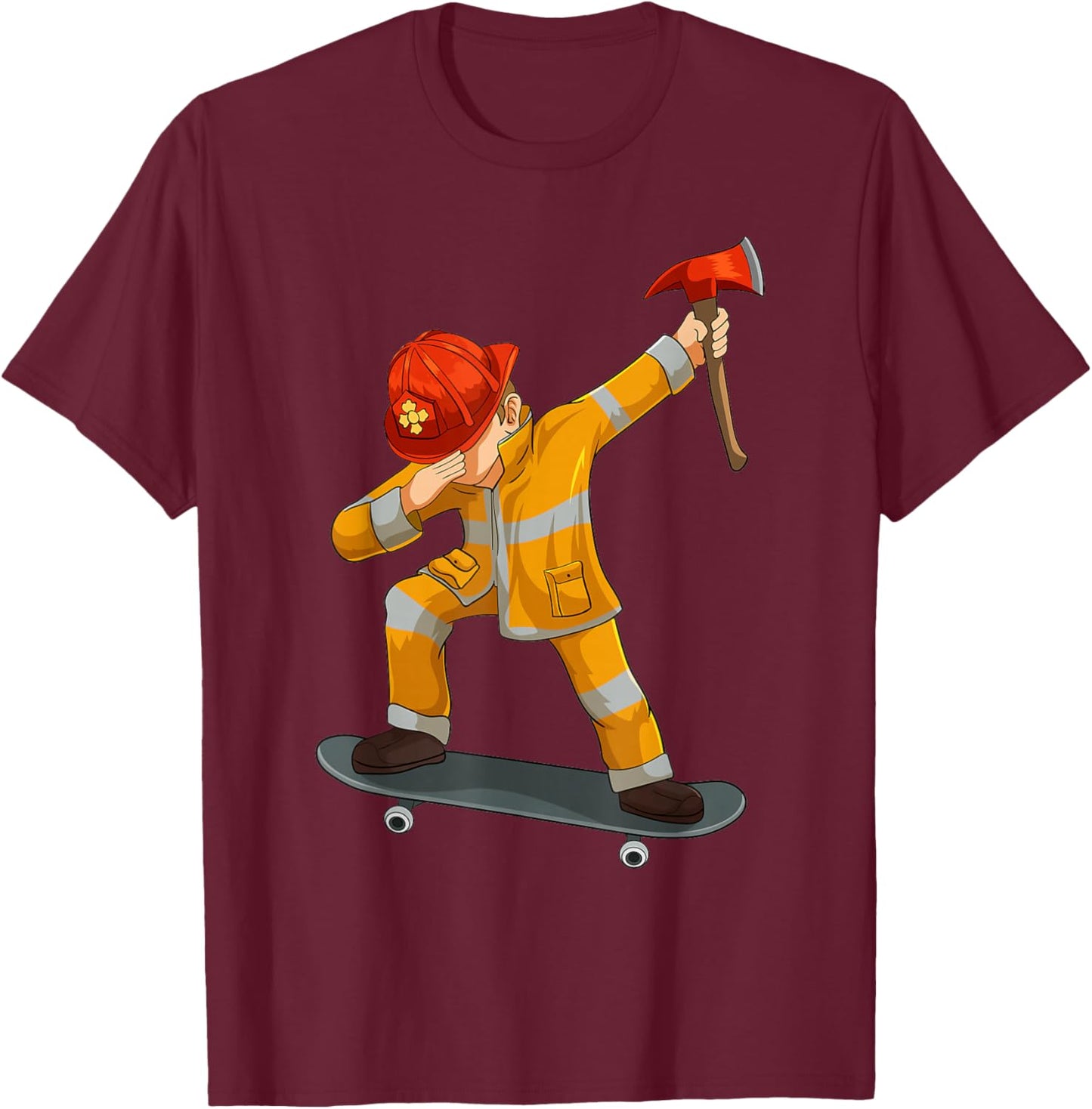 Skateboarding Dabbing Firefighter Skater Skateboard T-Shirt - T-Shirt | Maroon
