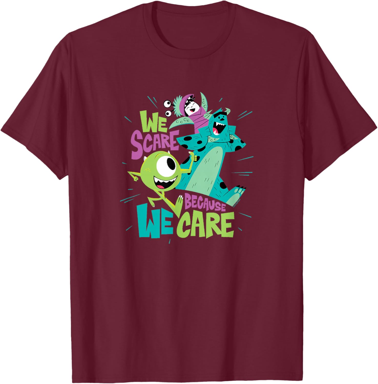 Disney Pixar: Monsters, Inc. - We Scare Because We Care T-Shirt - T-Shirt | Maroon