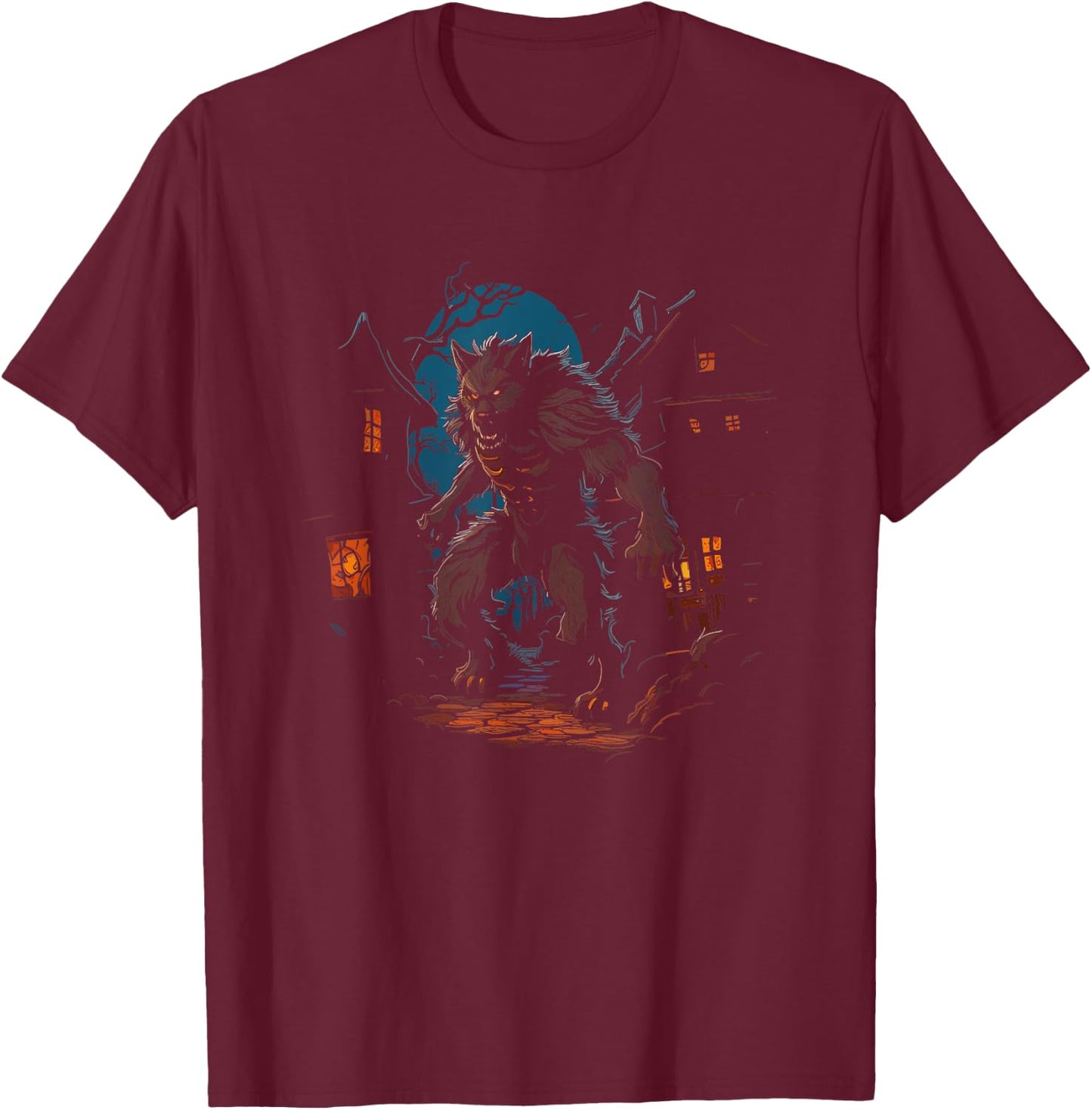 Werewolf - Vintage Spooky Scary Werewolf Halloween Costume T-Shirt - T-Shirt | Maroon