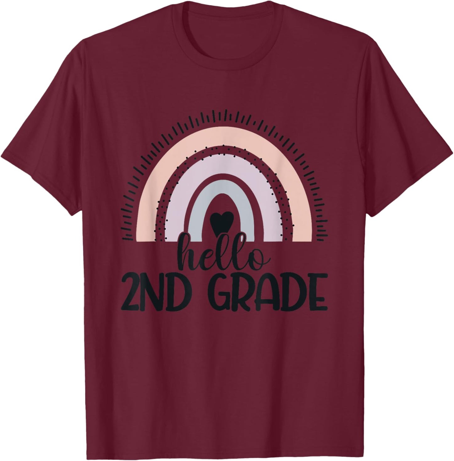 Second Grade Rainbow Teacher Hello 2nd Grade Rainbow T-Shirt - T-Shirt | Maroon