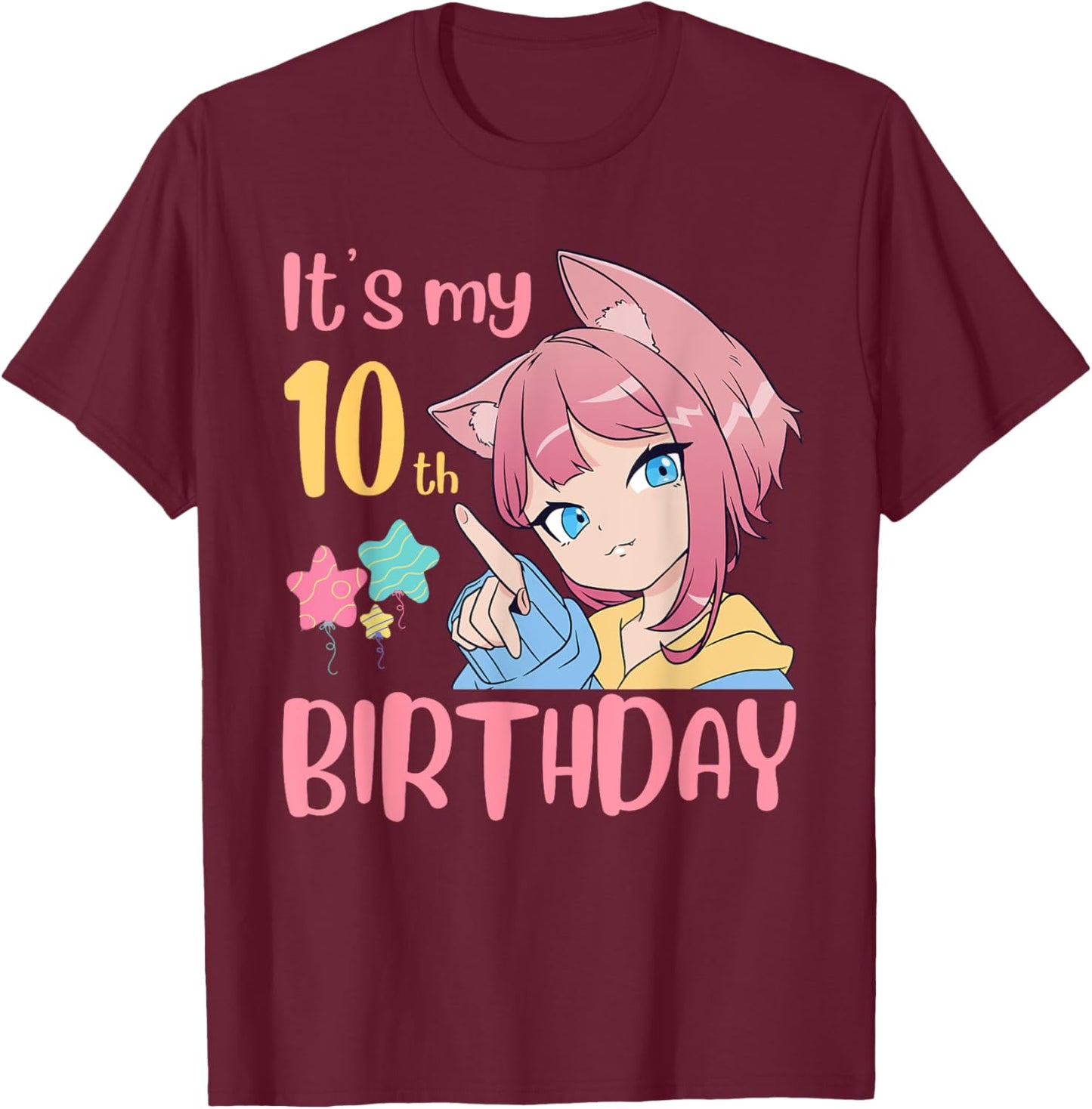 It's My 10th Birthday Anime Birthday Girl 10 Years Old Bday T-Shirt - T-Shirt | Maroon