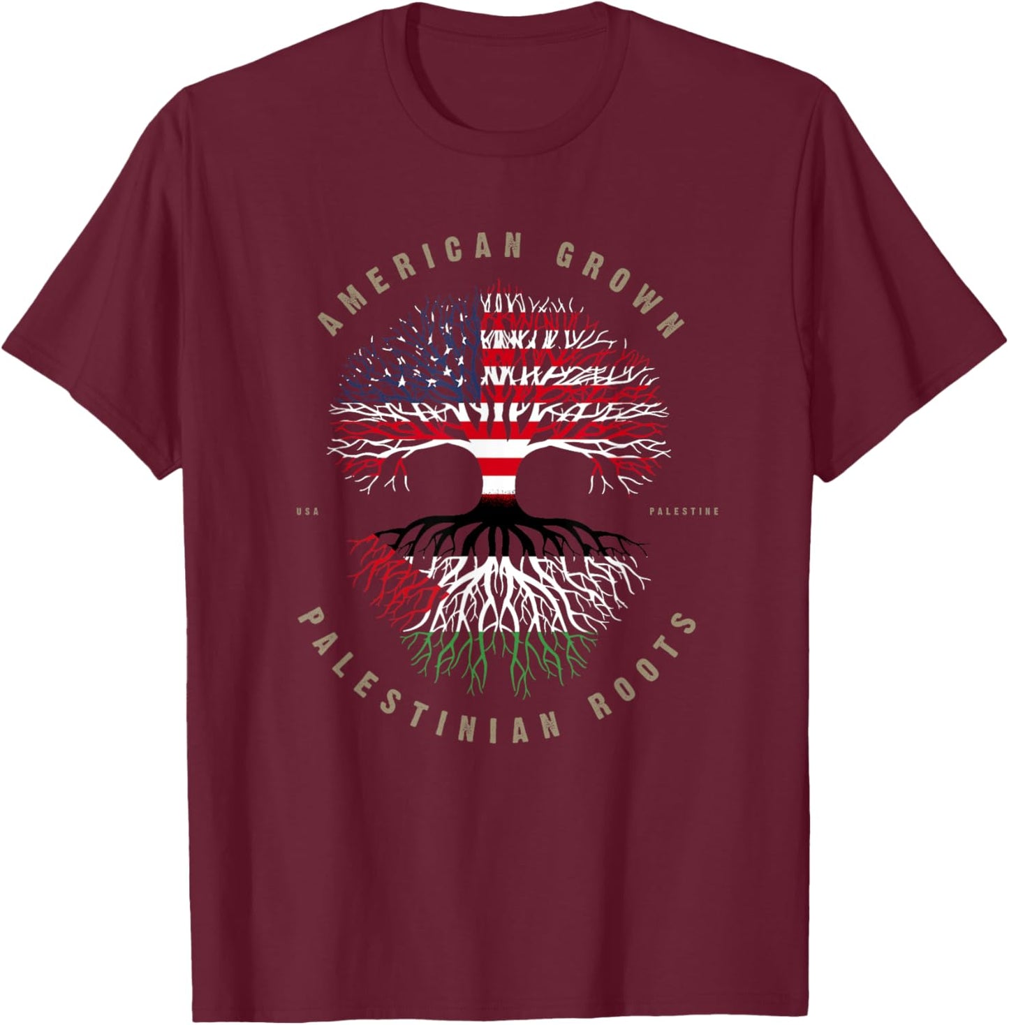 American Grown Palestinian Roots Palestine Flag T-Shirt - T-Shirt | Maroon