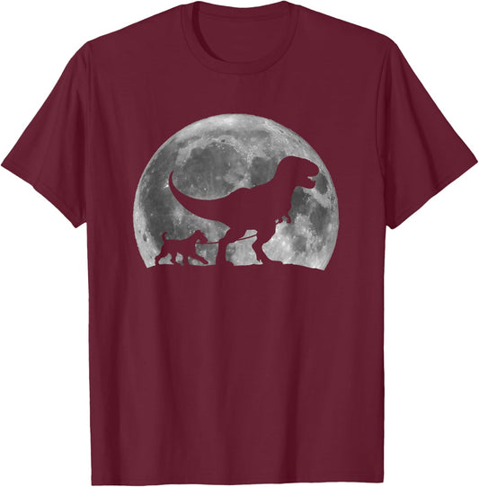 T Rex Walking a Dog Funny Irish Terrier Lover Moon Halloween T-Shirt - T-Shirt | Maroon