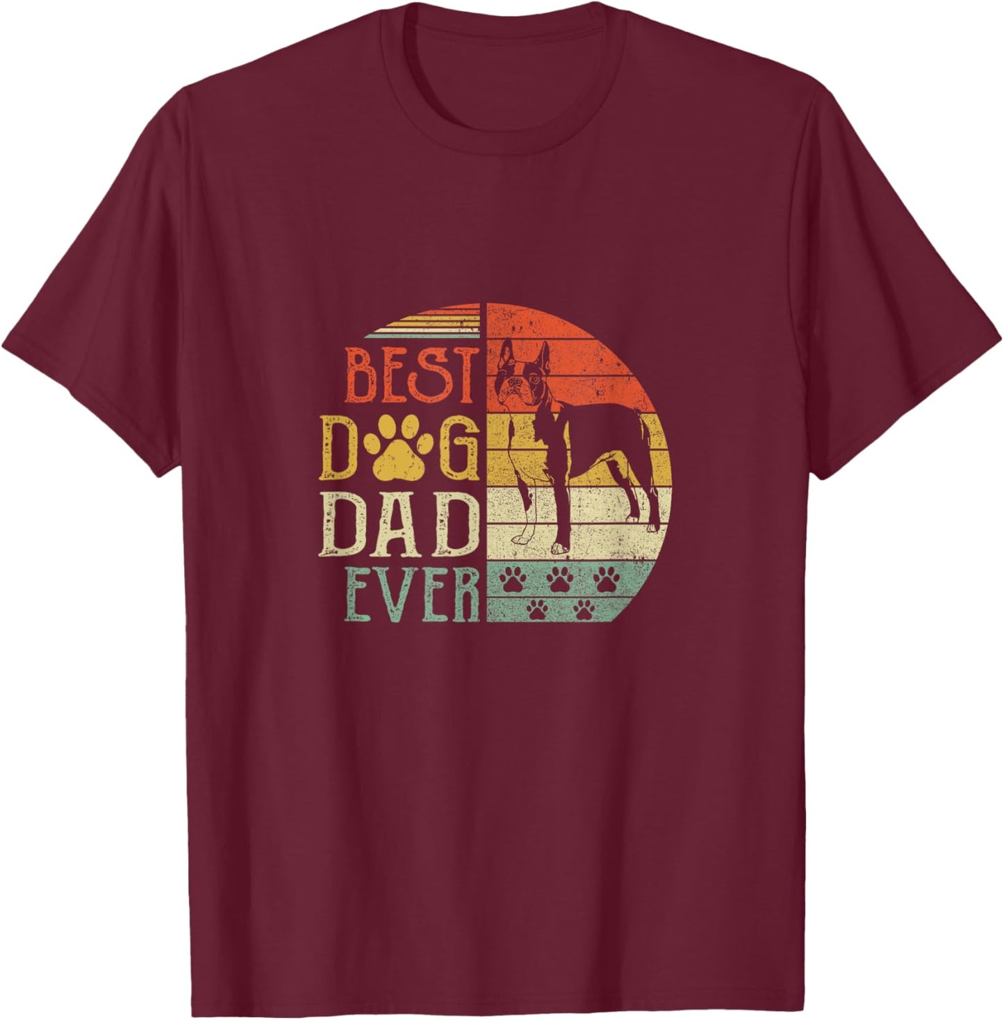 Boston Terrier Best Dog Dad Ever Vintage Father'S Day Retro Women T-Shirt - T-Shirt | Maroon