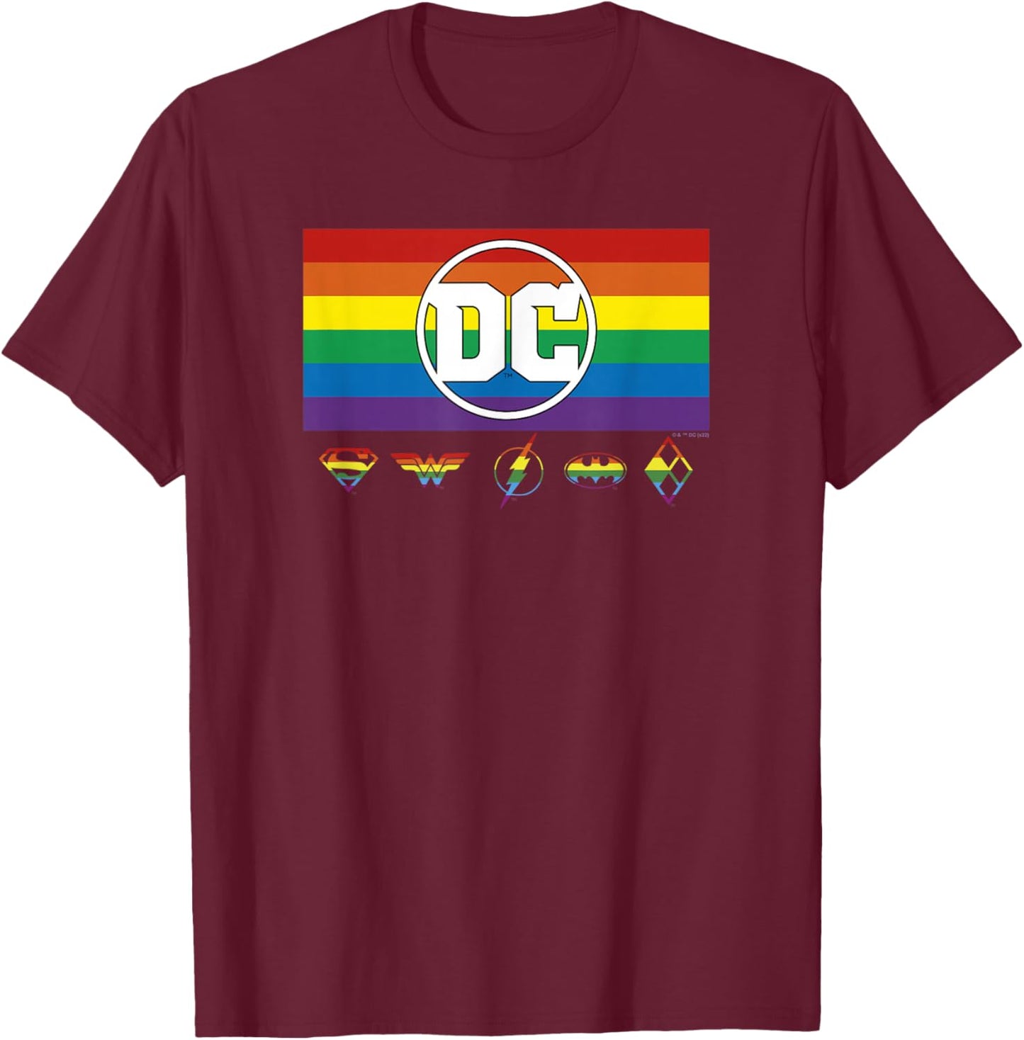 DC Comics Pride Justice League Rainbow Logo Lineup T-Shirt - T-Shirt | Maroon