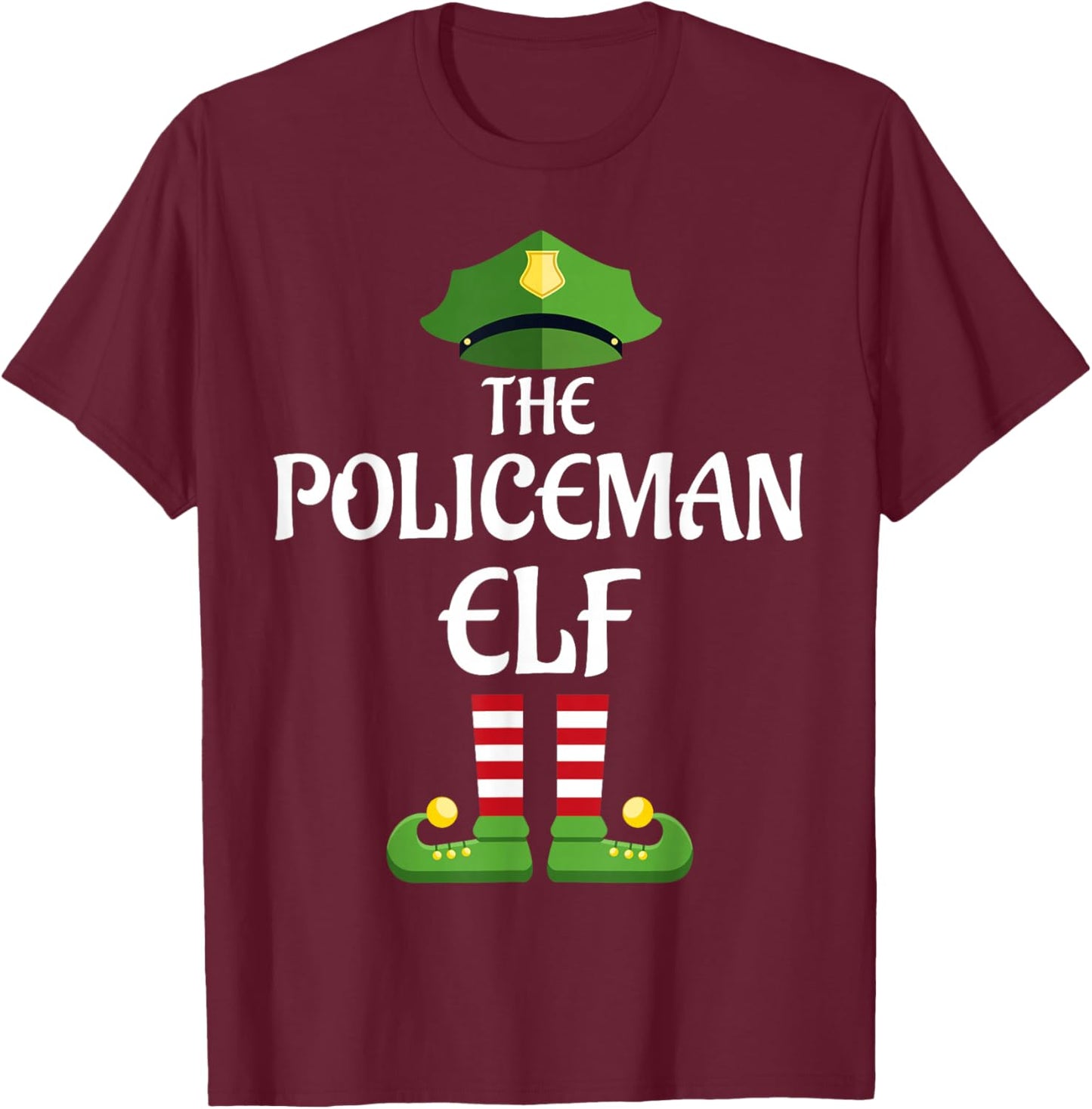 Policeman Elf Family Matching Group Christmas Police T-Shirt - T-Shirt | Maroon