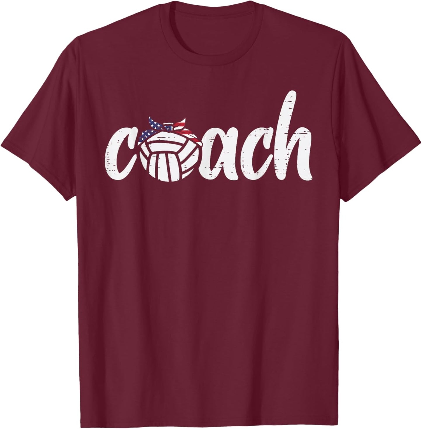 Volleyball Coach US Flag Bandana Vintage Patriotic Men Women T-Shirt - T-Shirt | Maroon