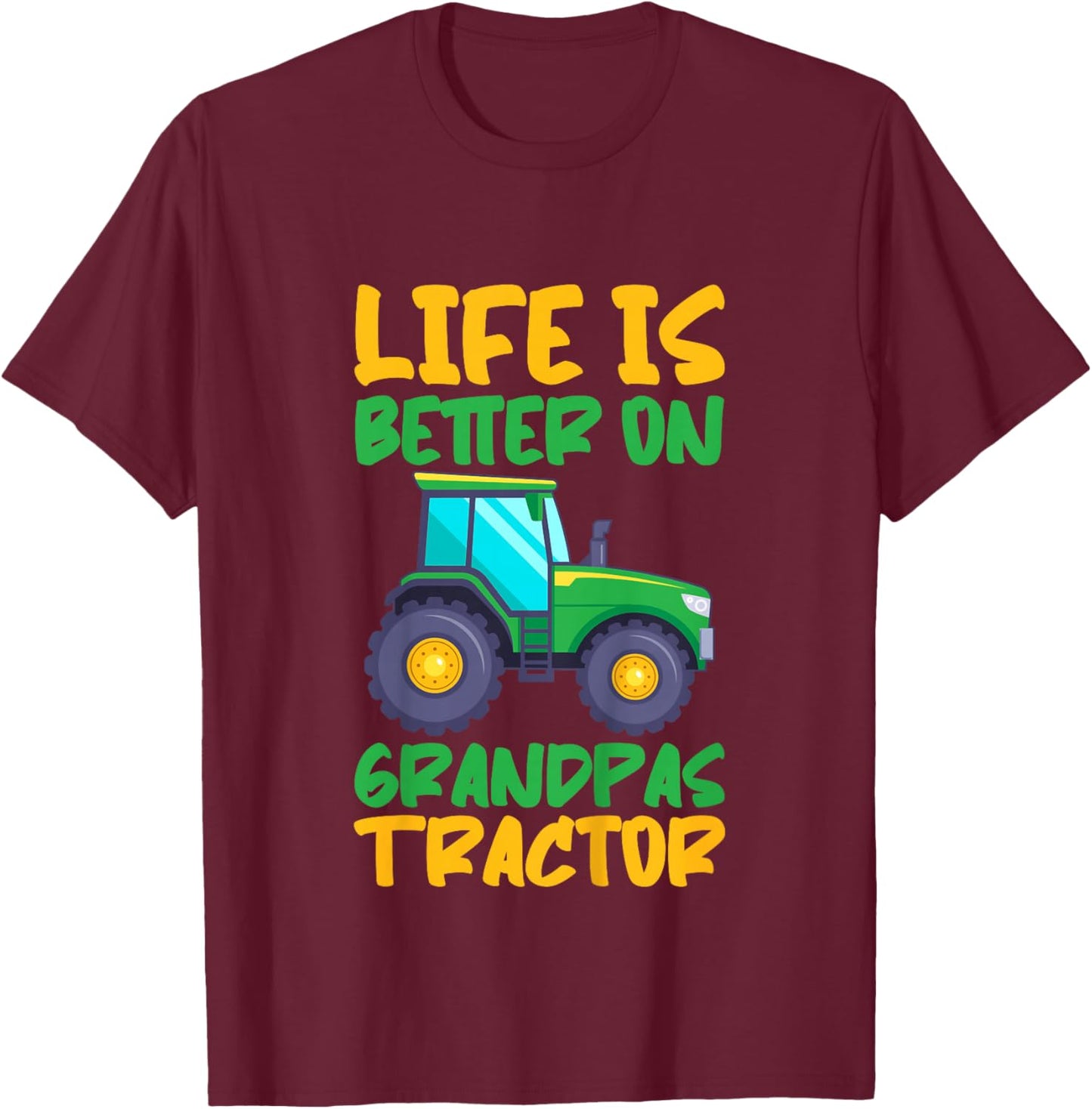 Young Farmer Funny Tractor Boy On Grandpas Tractor T-Shirt - T-Shirt | Maroon