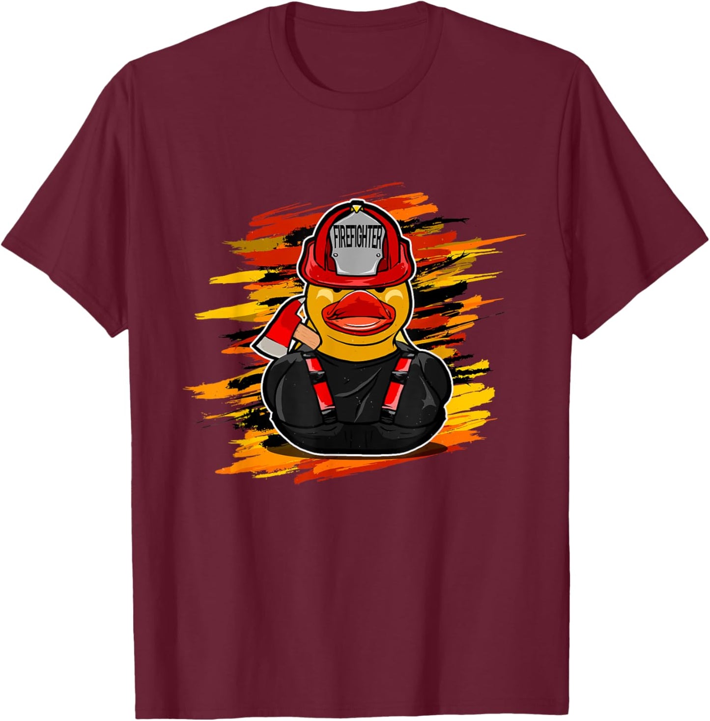 Fire Brigade Duck -Kids Black Firefighter Duck T-Shirt - T-Shirt | Maroon
