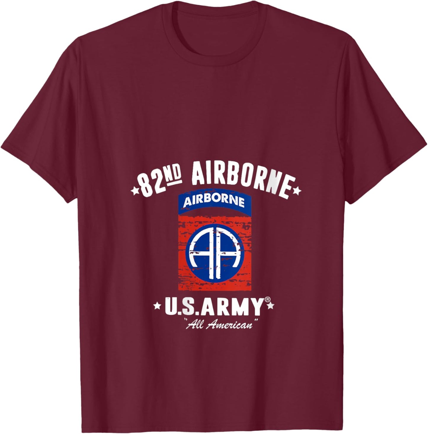 US Army 82nd AIRBORNE Division All American Vintage V-Neck T-Shirt - T-Shirt | Maroon