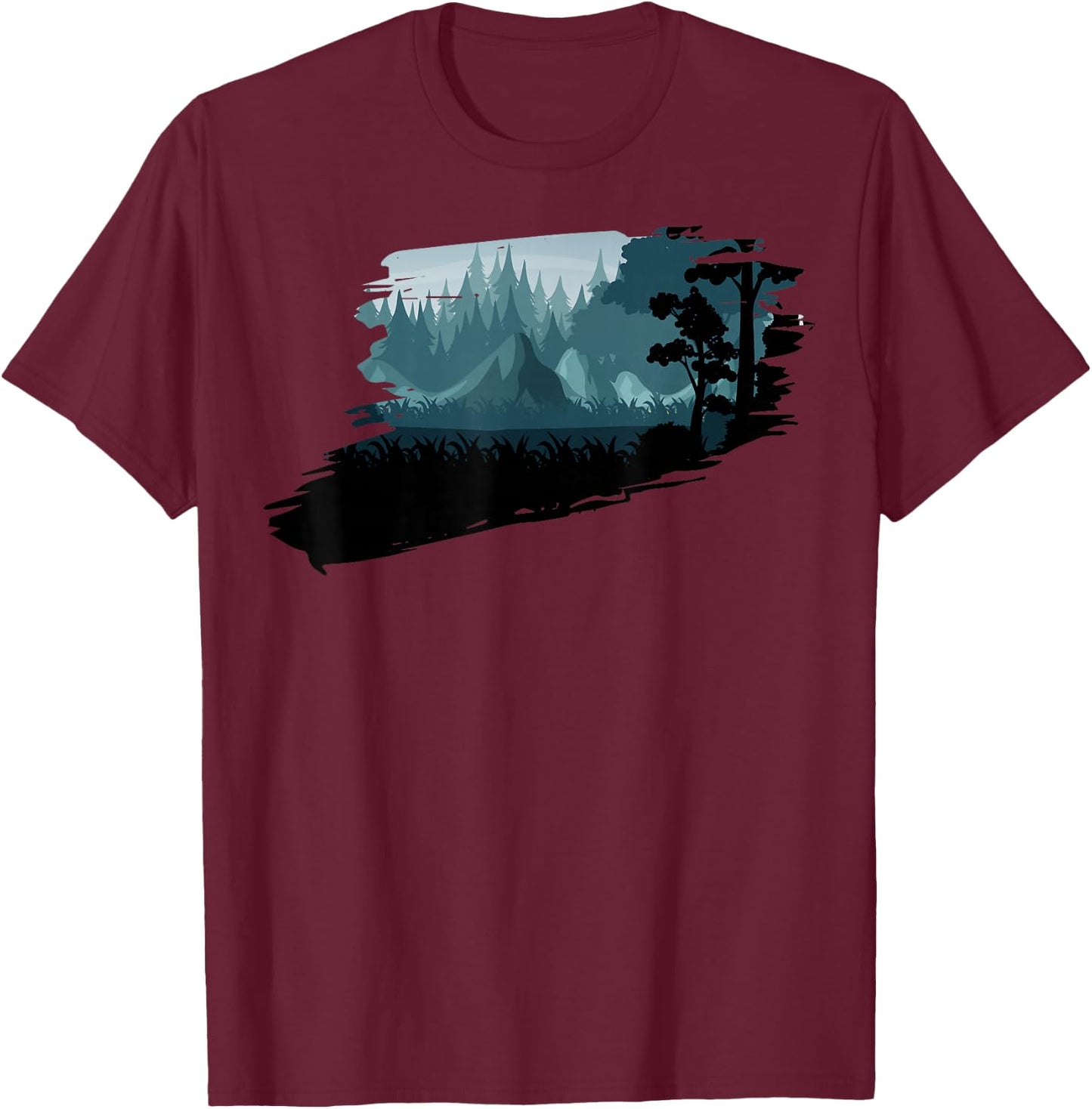Beautiful Mountain, Nature Trees and Forest T-Shirt - T-Shirt | Maroon