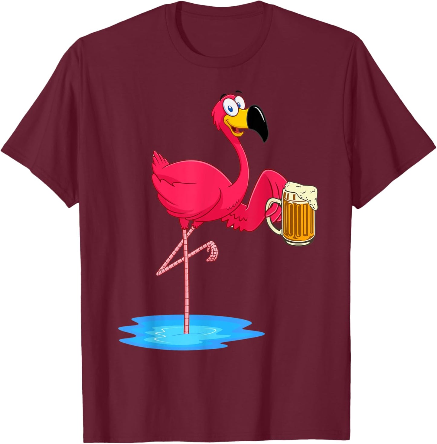 Funny Pink Flamingo Drinking Beer Lover Drinker Summer Vibes Men Women T-Shirt - T-Shirt | Maroon