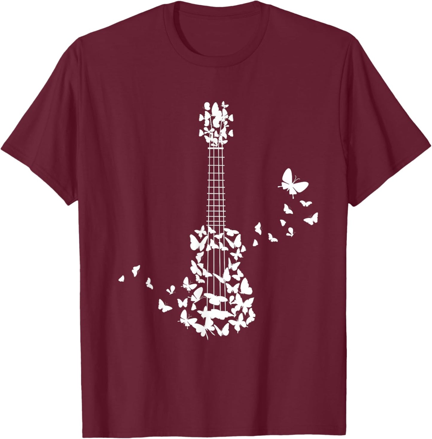 Ukulele With Butterflies T-Shirt - T-Shirt | Maroon