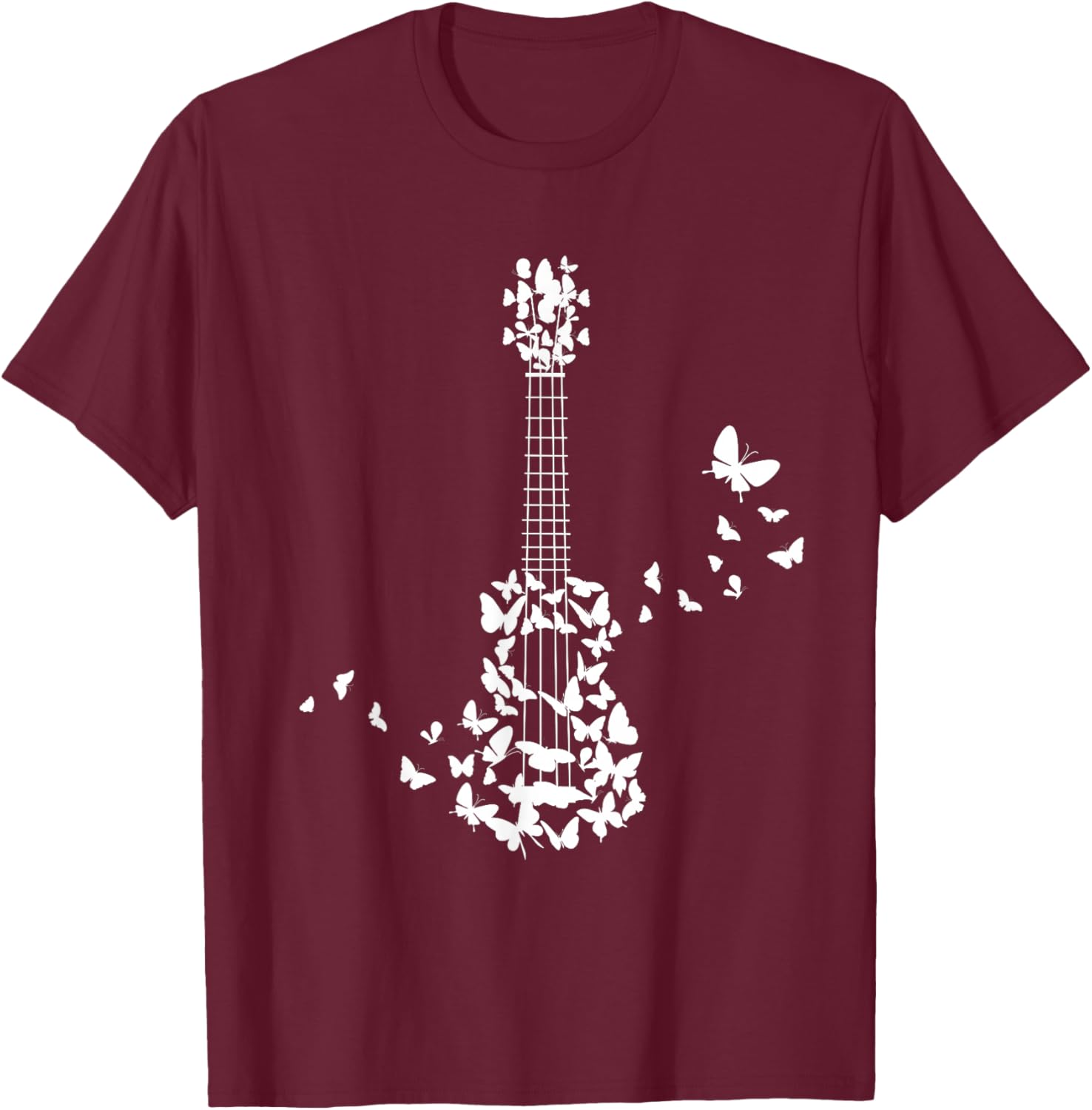 Ukulele With Butterflies T-Shirt - T-Shirt | Maroon