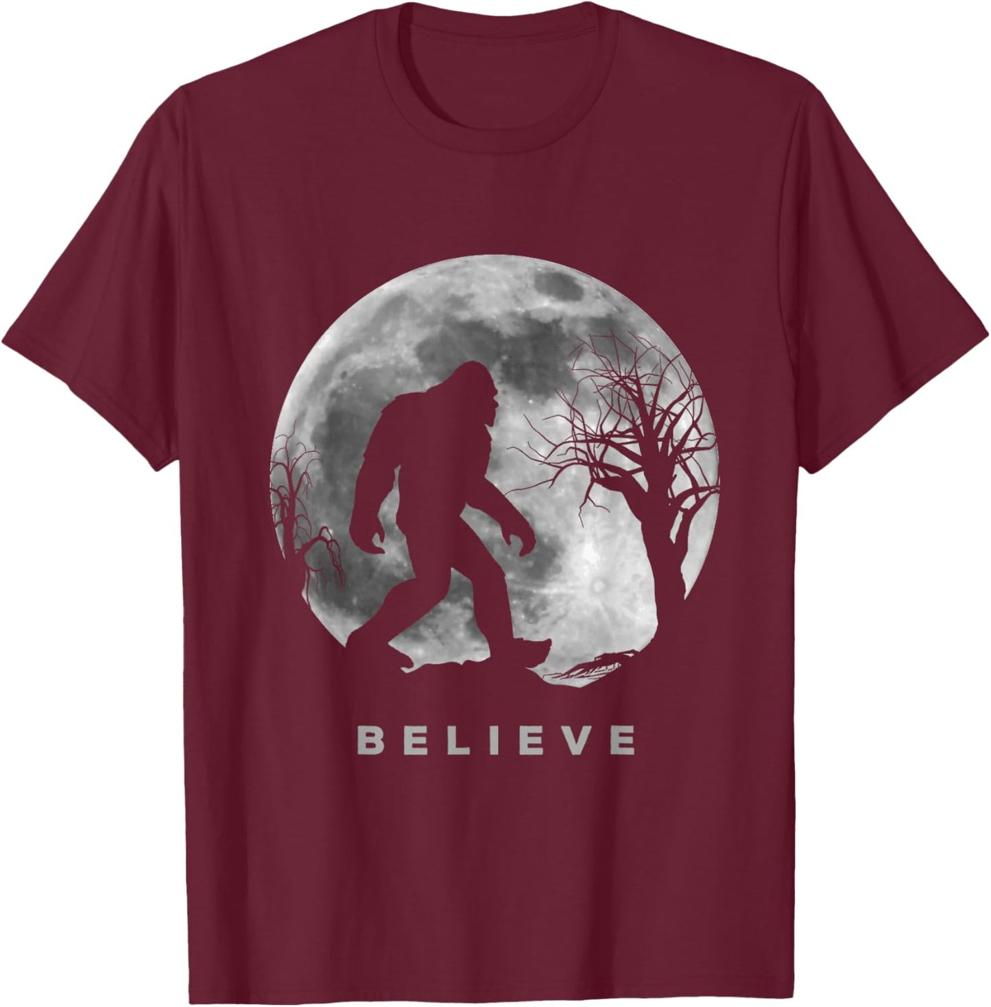 Bigfoot Night Full Moon Shirt I Believe Sasquatch Men Kids T-Shirt - T-Shirt | Maroon