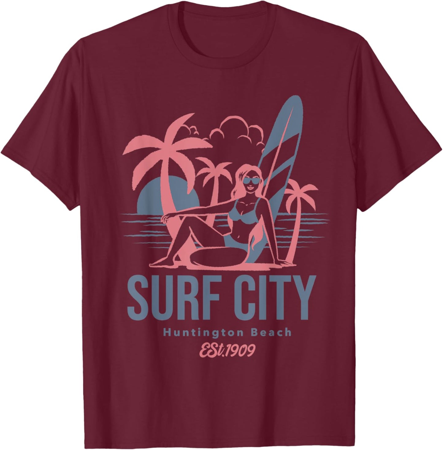 Retro Surf City Huntington Beach California Women Kids T-Shirt - T-Shirt | Maroon